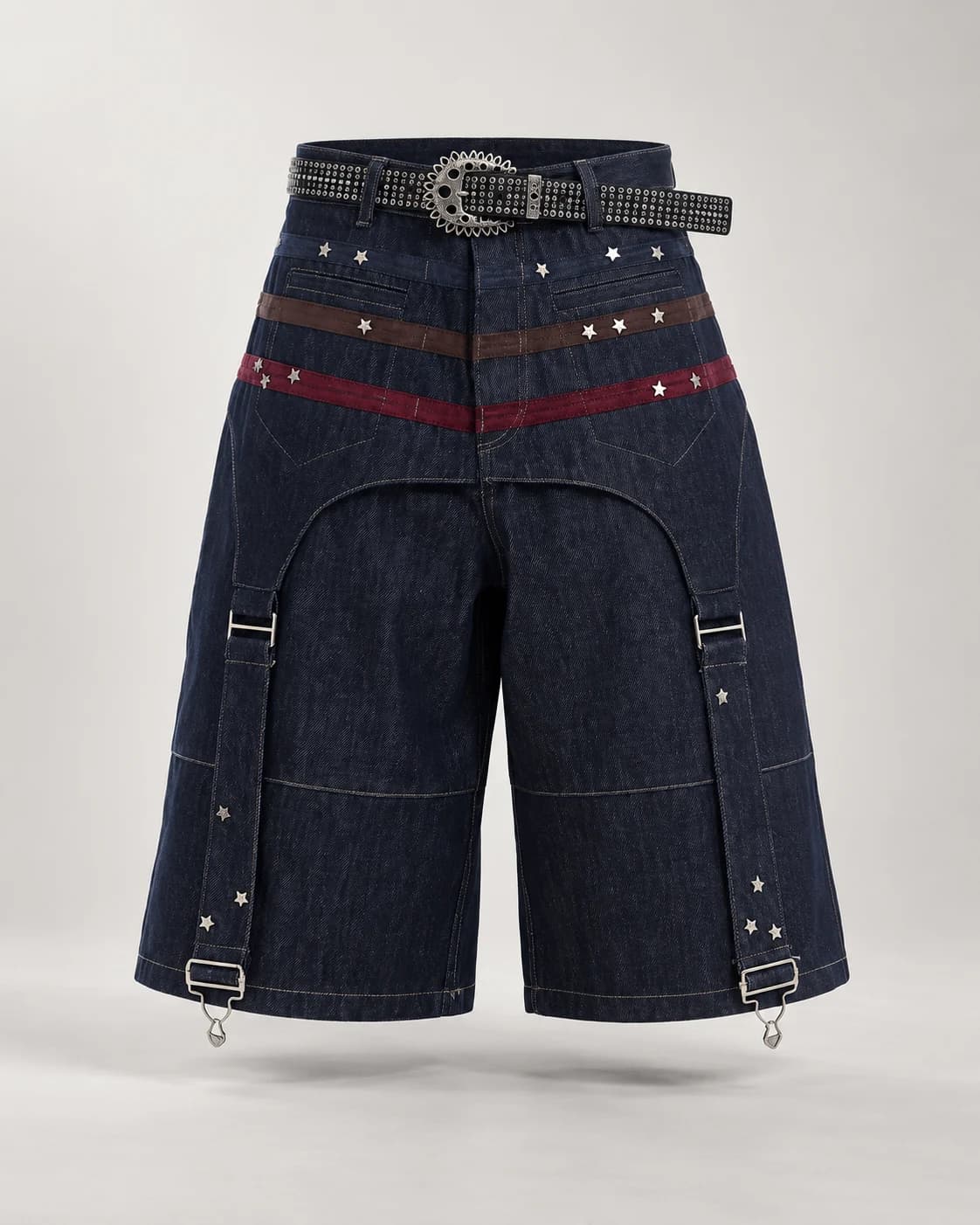 Dark Indigo Star Stud Strap Shorts · AI custom design visualization