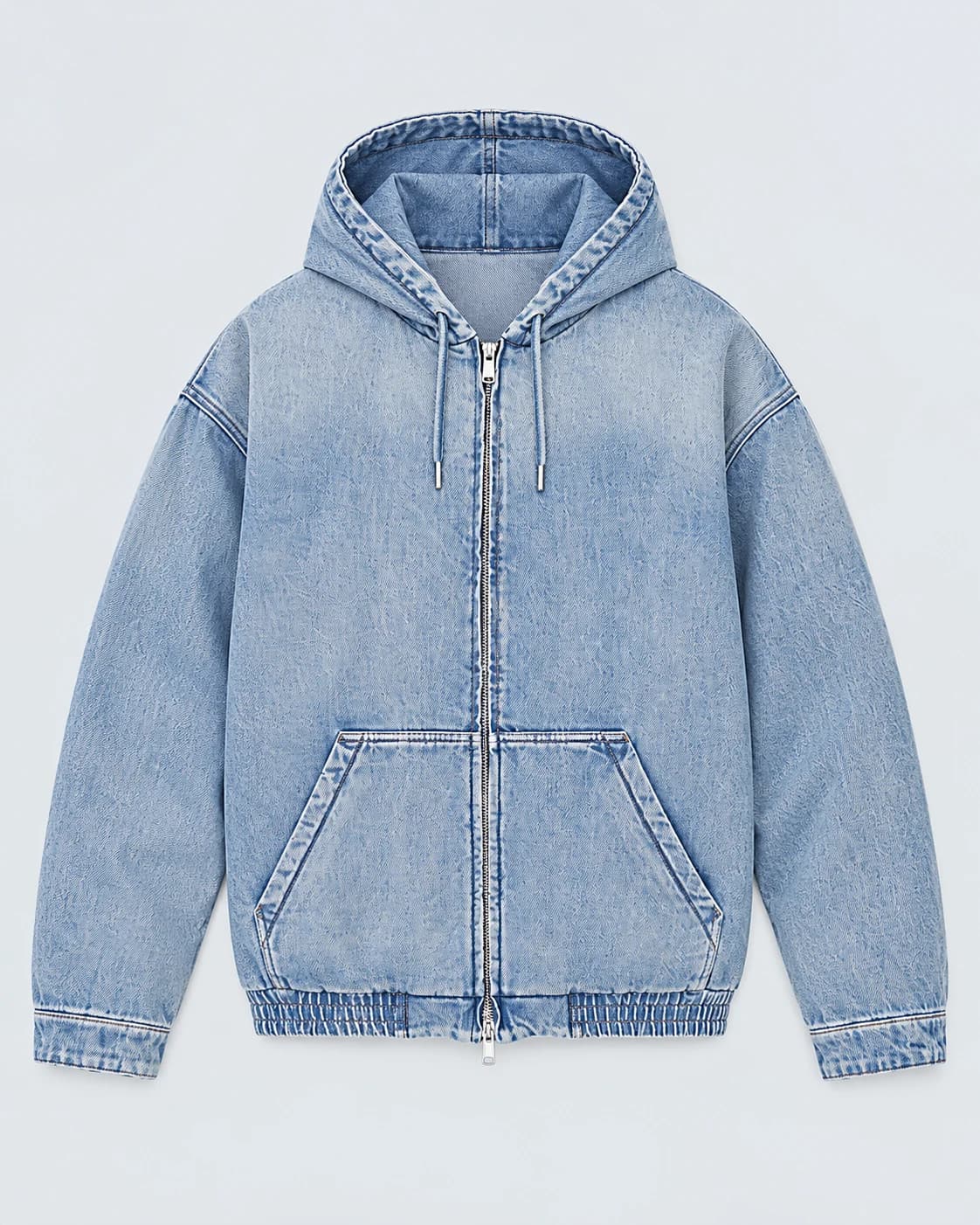 Light Blue Zip Denim Hoodie · AI custom design visualization
