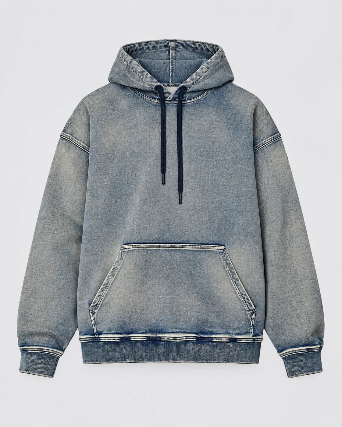 Grey Blue Drawcord Denim Hoodie · AI custom design visualization