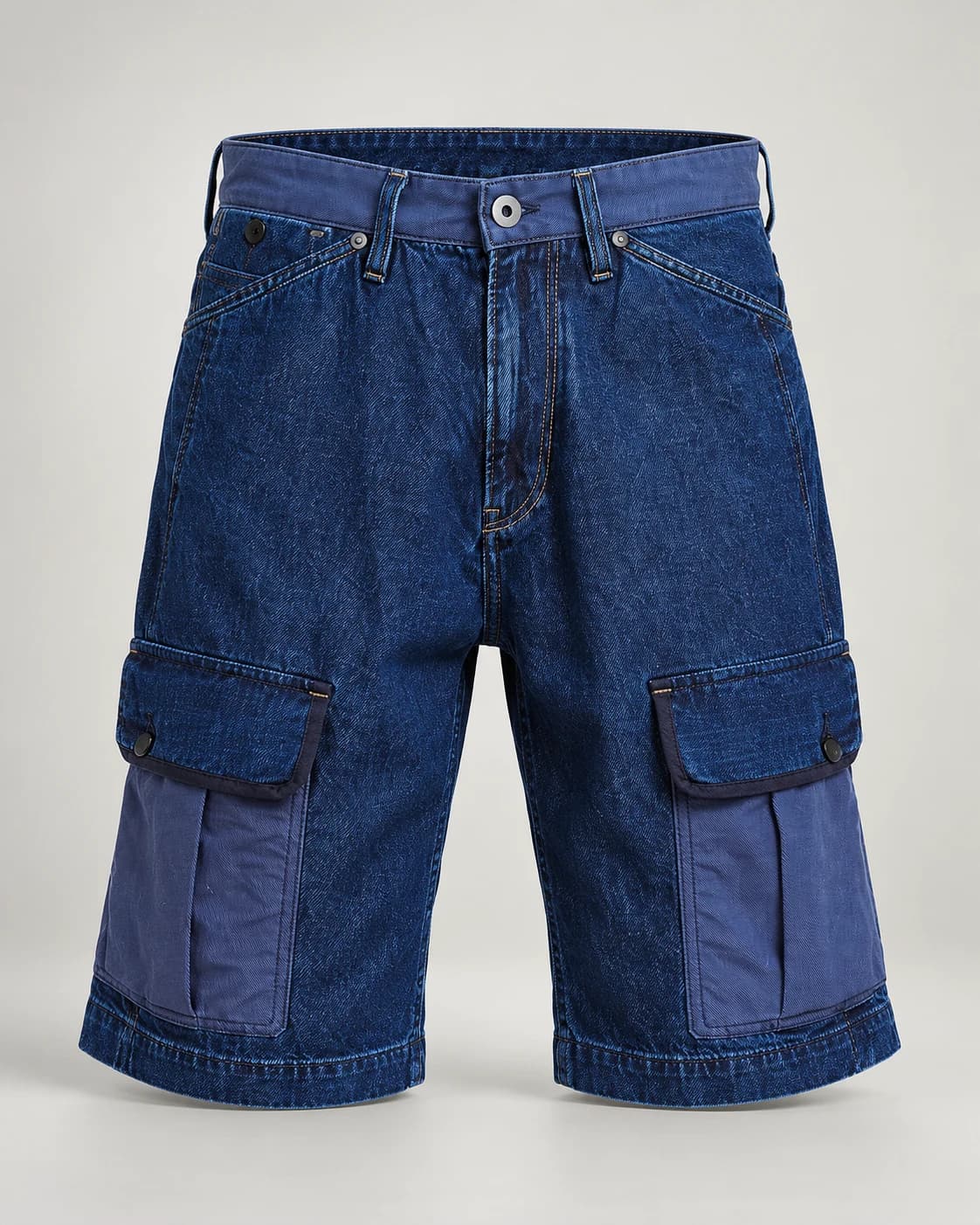 Blue Mixed Fabric Cargo Shorts · AI custom design visualization