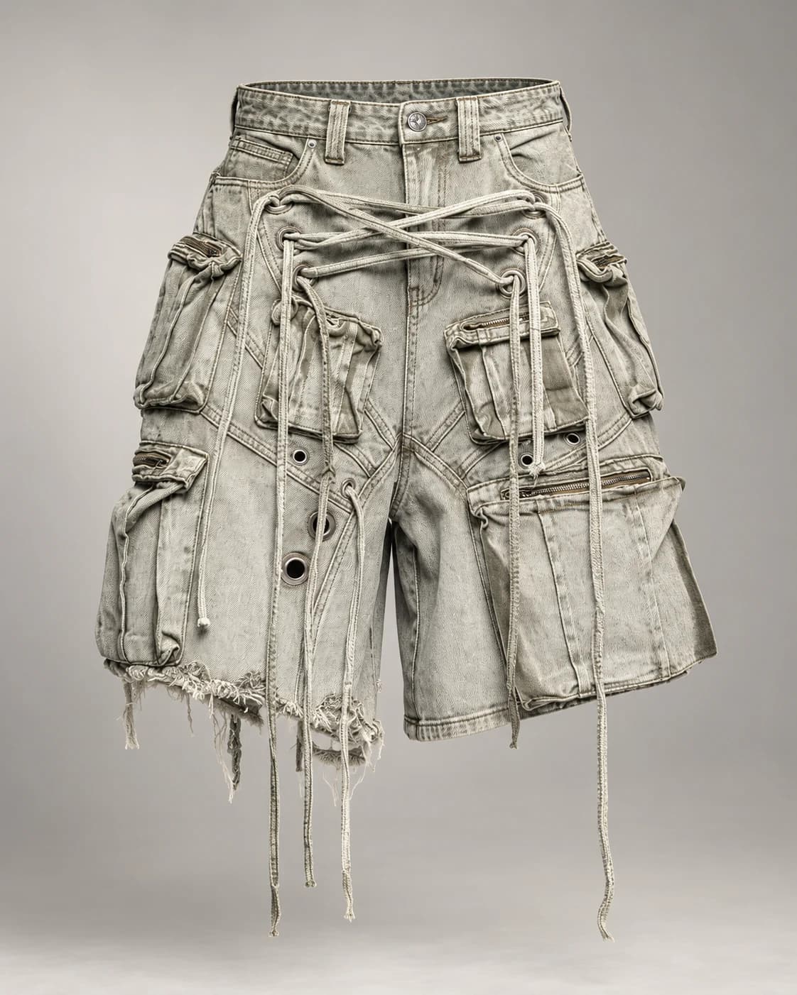 Grey Green Drawstring Cargo Shorts · AI custom design visualization