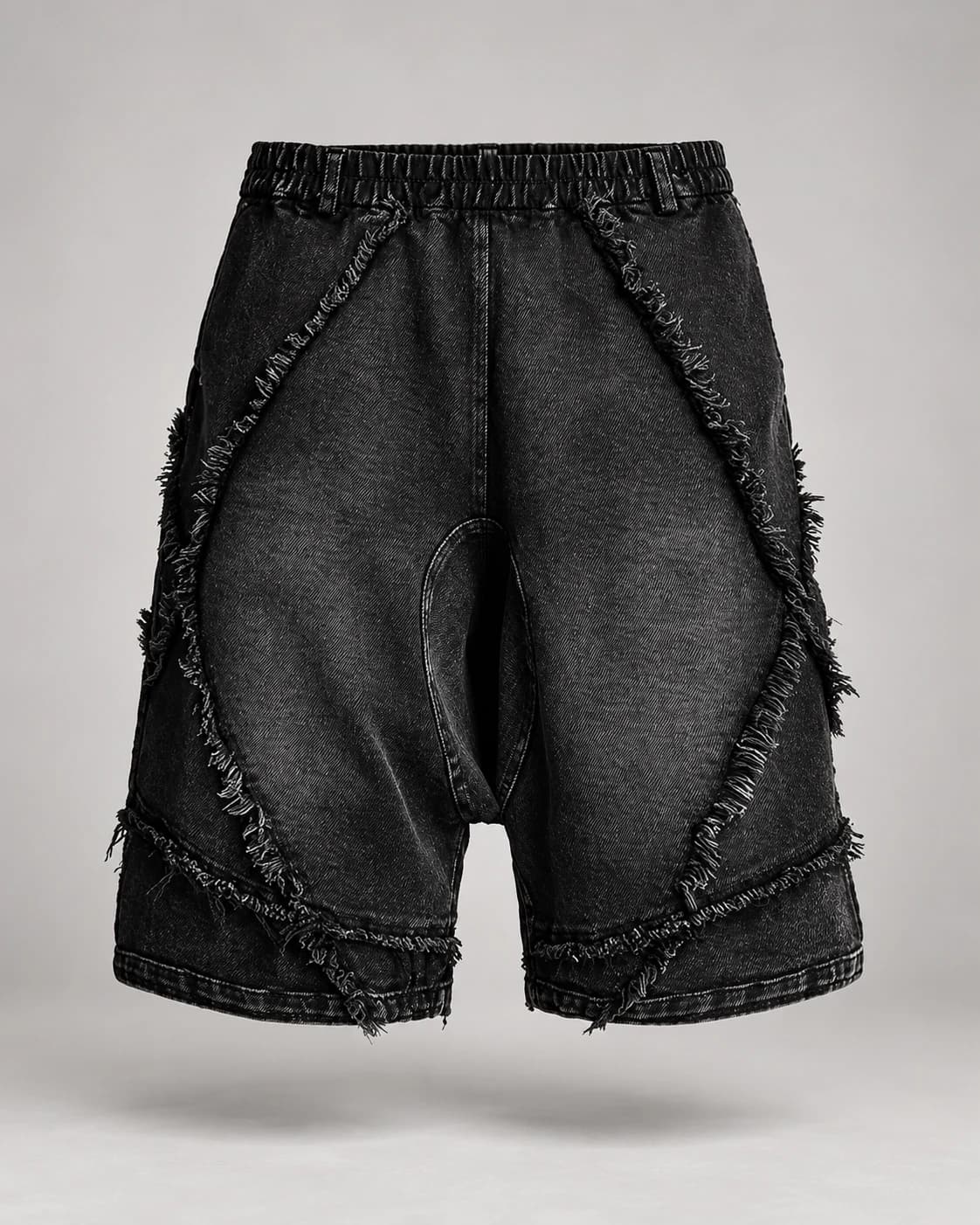 Black Curved Seam Denim Shorts · AI custom design visualization