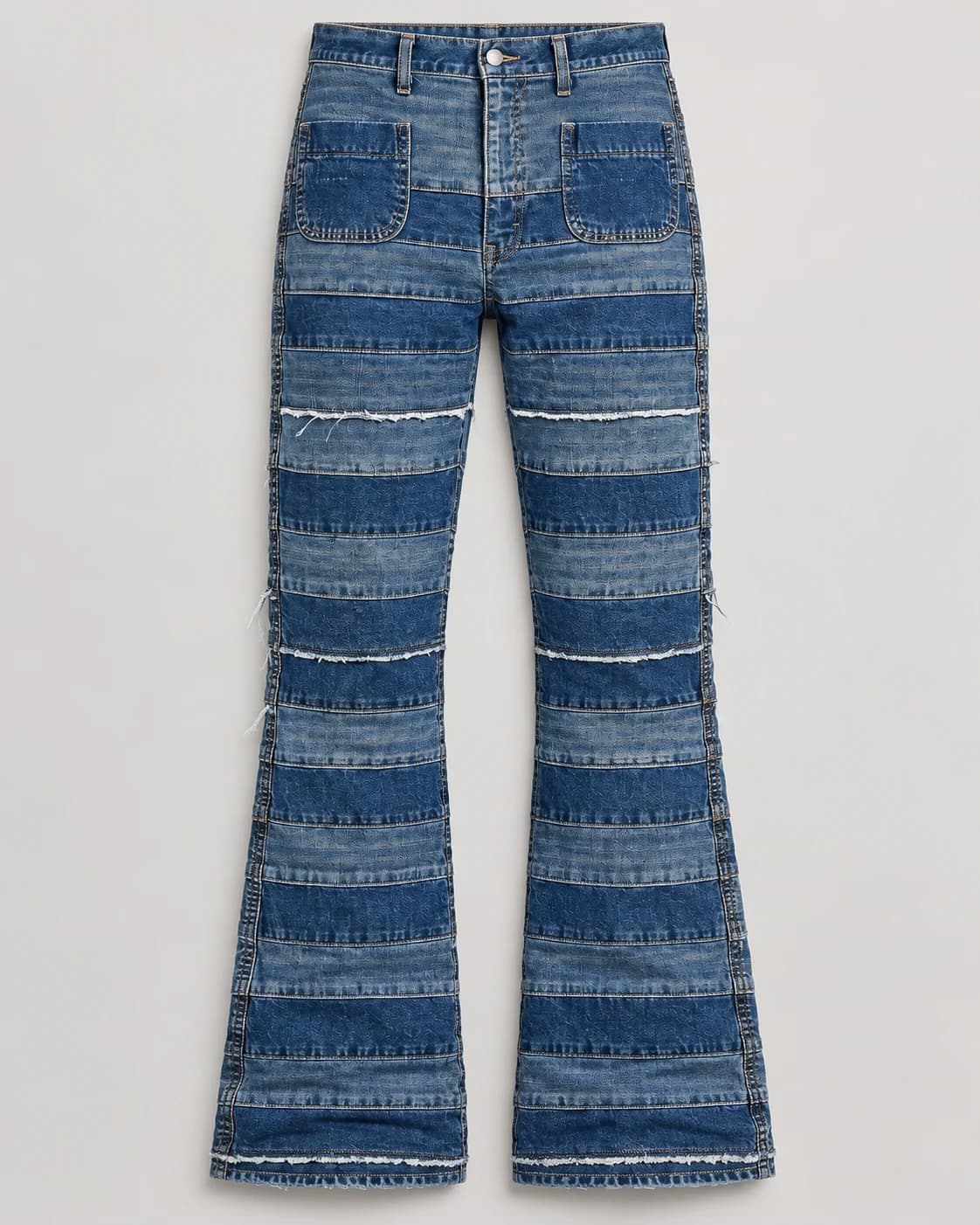 Blue Horizontal Patchwork Flared Jeans · AI custom design visualization