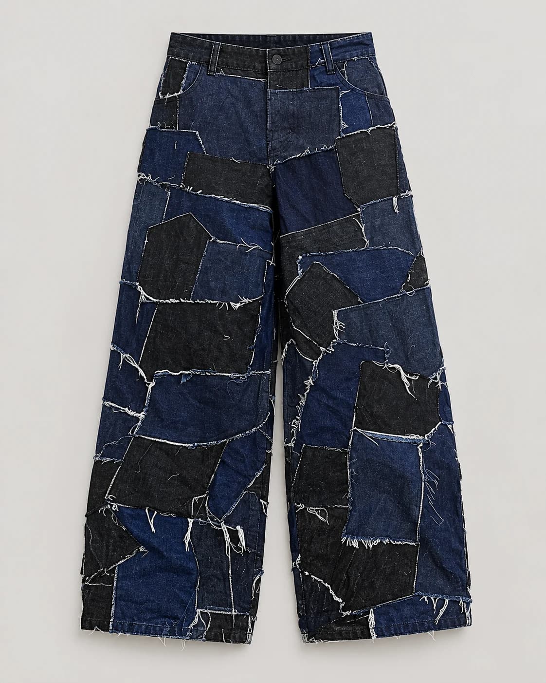 Blue Irregular Patchwork Wide-Leg Jeans · AI custom design visualization
