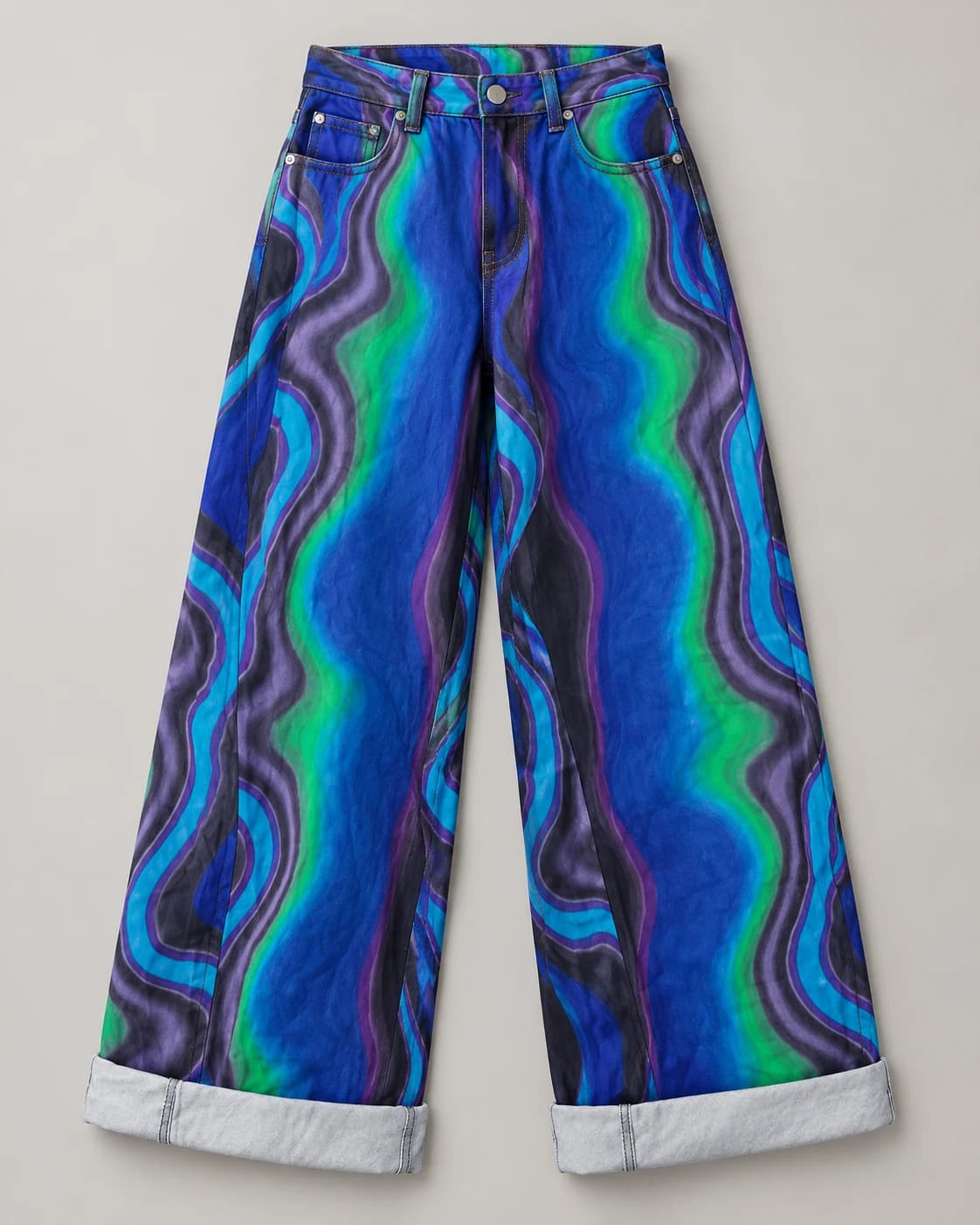 Blue Marbled Print Loose Jeans · AI custom design visualization