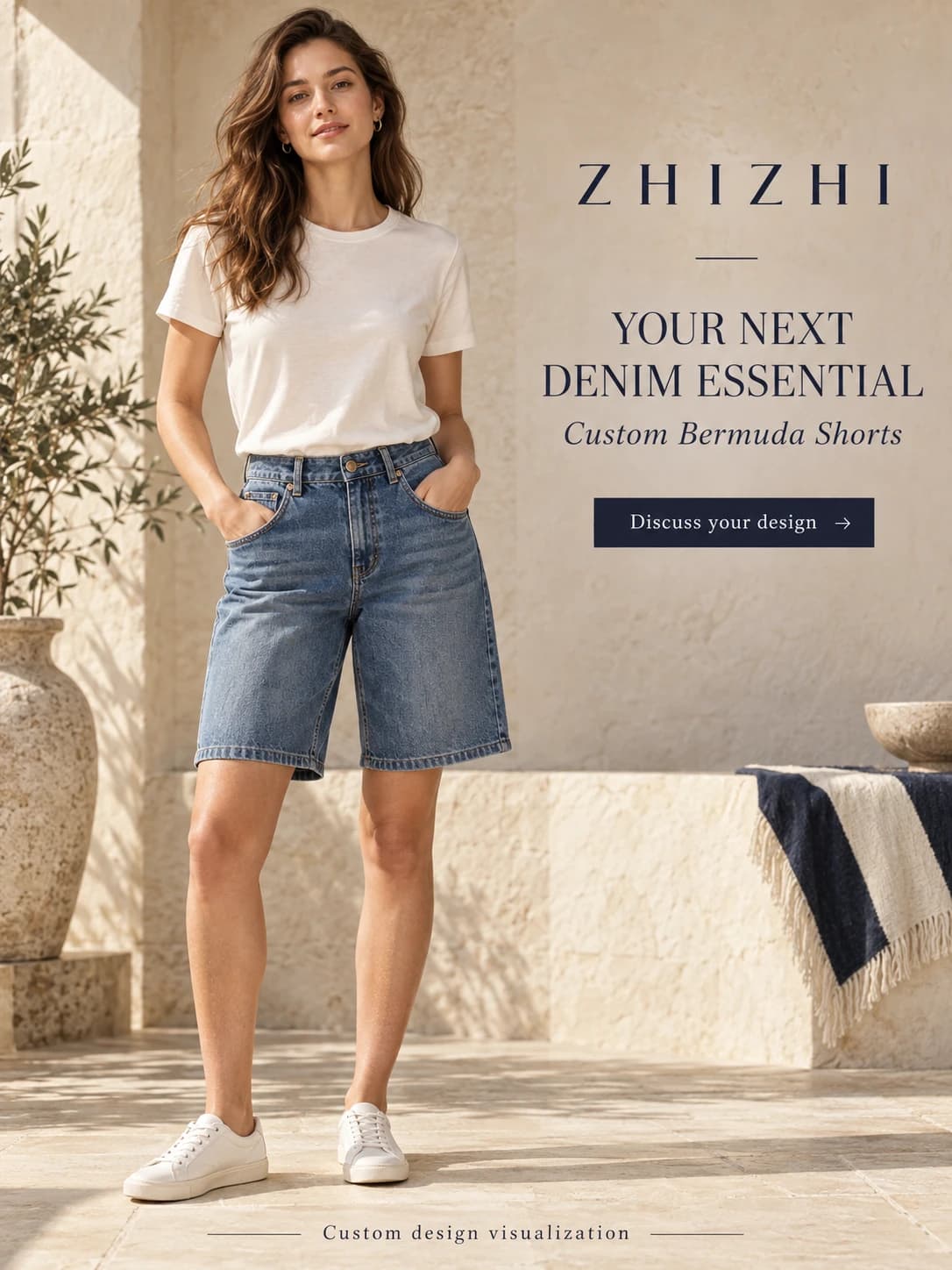 Custom Women’s Mid-Length Denim Shorts · AI custom design visualization