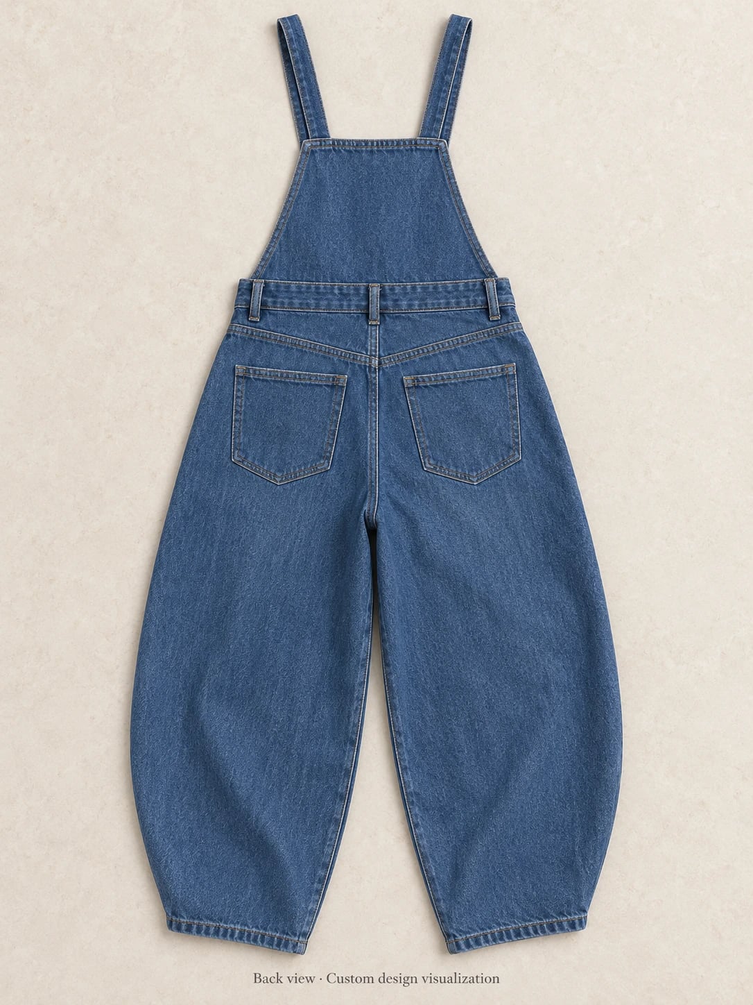 Women’s Blue Barrel-Leg Denim Overalls for Custom Development — back — custom design visualization