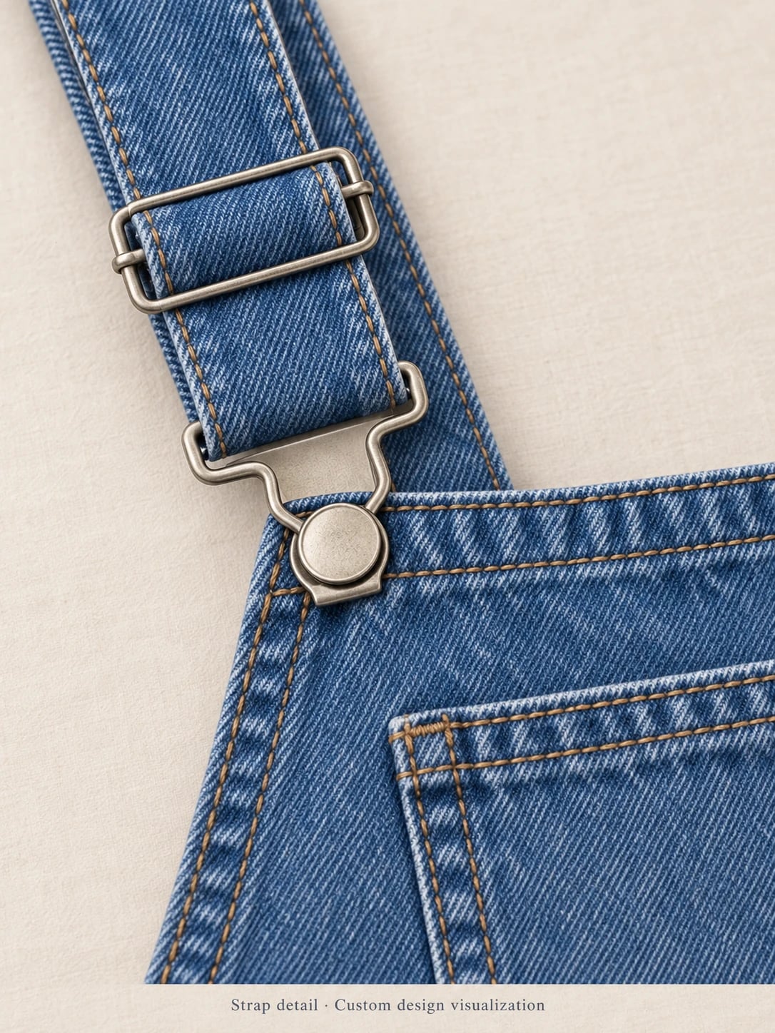 Women’s Blue Barrel-Leg Denim Overalls for Custom Development — detail — custom design visualization