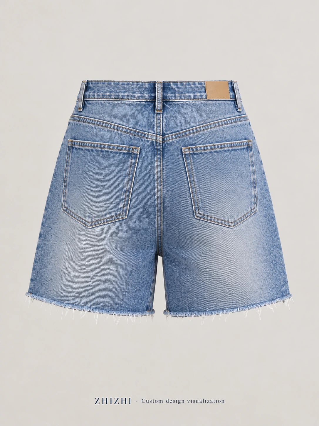 Women's Blue High Waist Raw Hem Denim Shorts Custom Development — back — custom design visualization