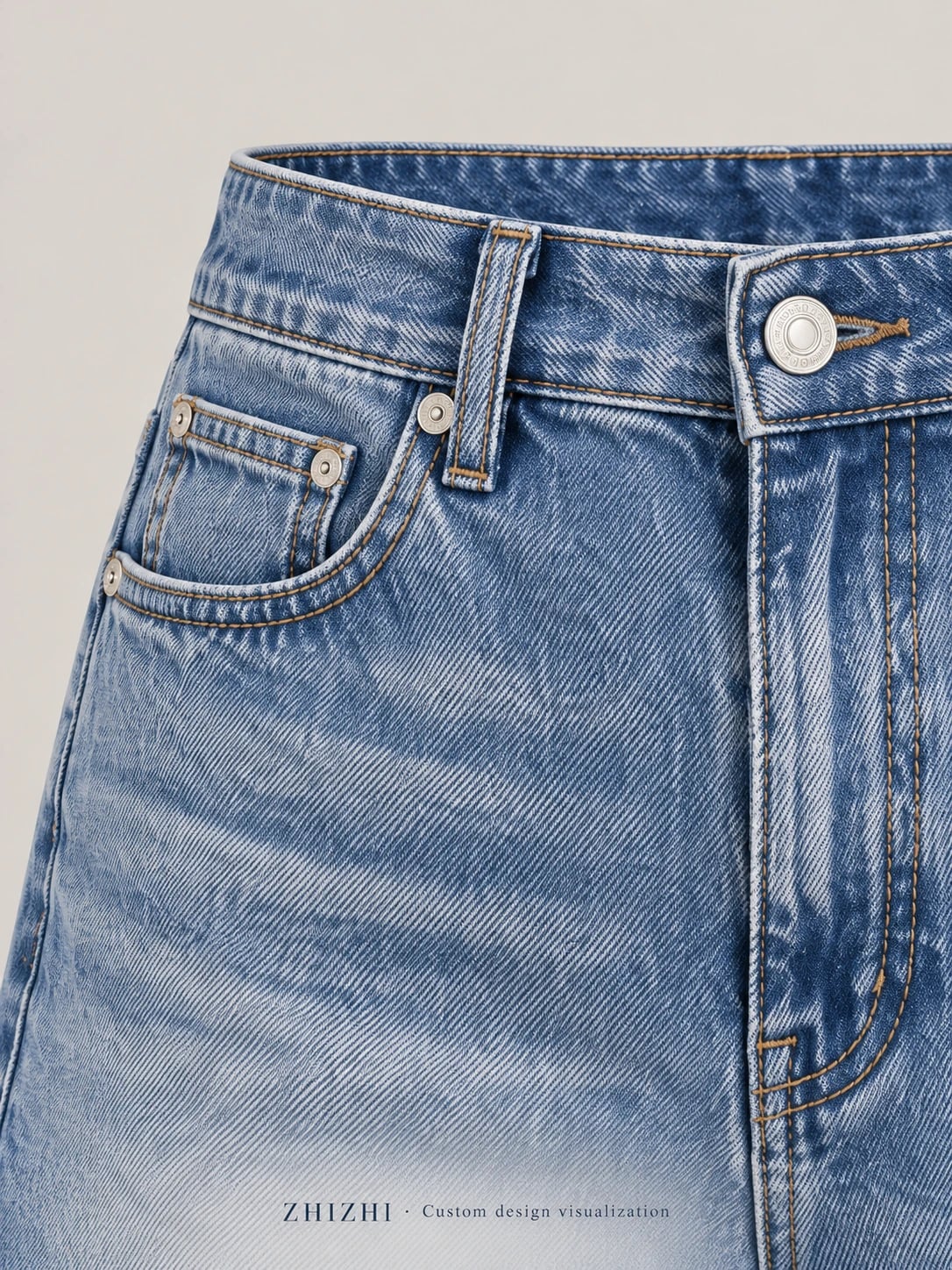 Women's Blue High Waist Raw Hem Denim Shorts Custom Development — detail — custom design visualization