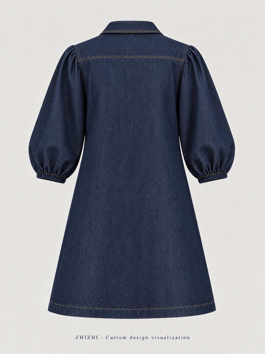 Women's Indigo Puff Sleeve Denim Dress Custom Development — back — custom design visualization