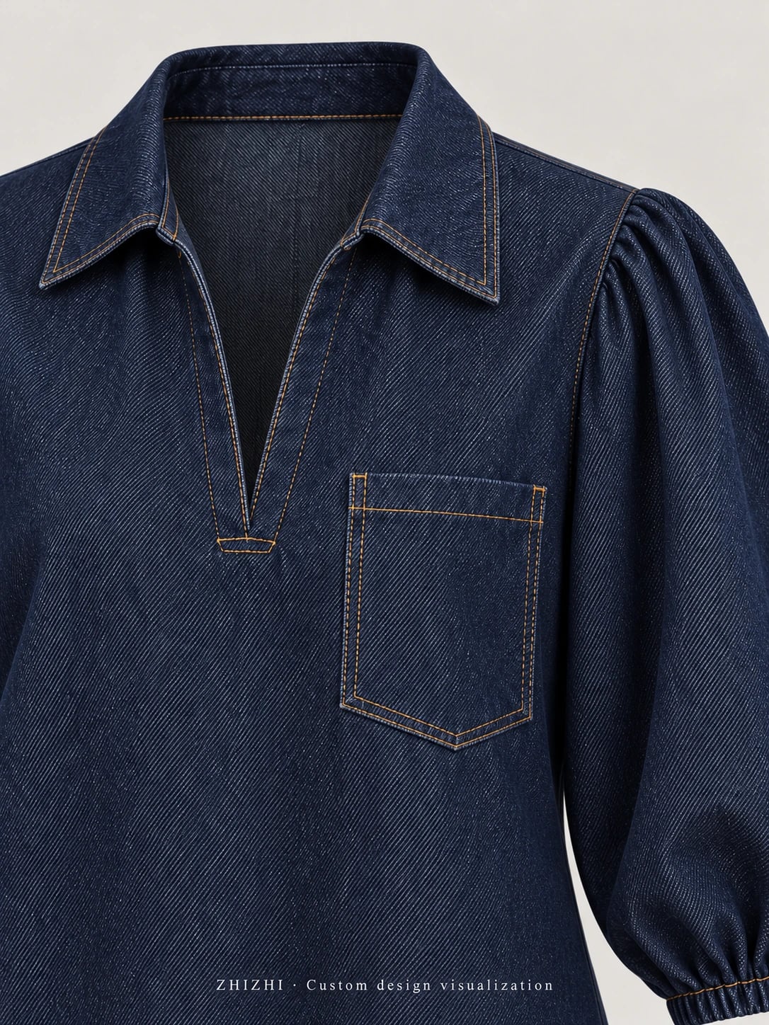 Women's Indigo Puff Sleeve Denim Dress Custom Development — detail — custom design visualization