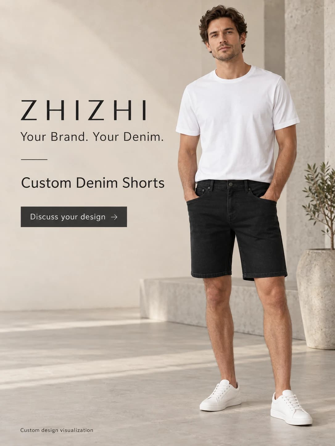 Men’s Black Relaxed Five-Pocket Denim Shorts Development · AI custom design visualization