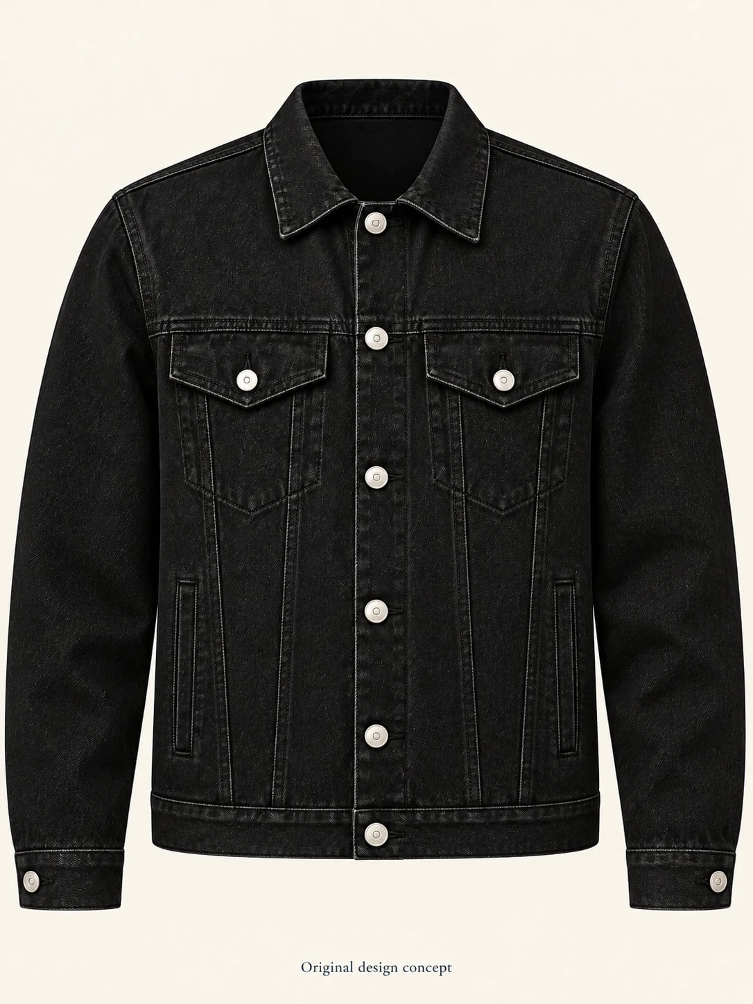 Men’s Black Flap-Pocket Denim Jacket Development — front — custom design visualization