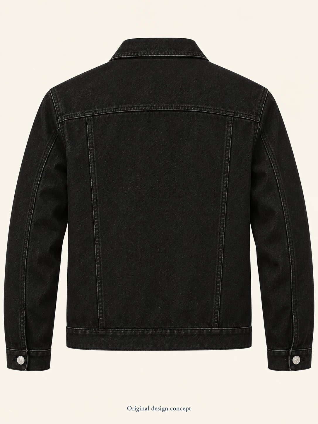 Men’s Black Flap-Pocket Denim Jacket Development — back — custom design visualization