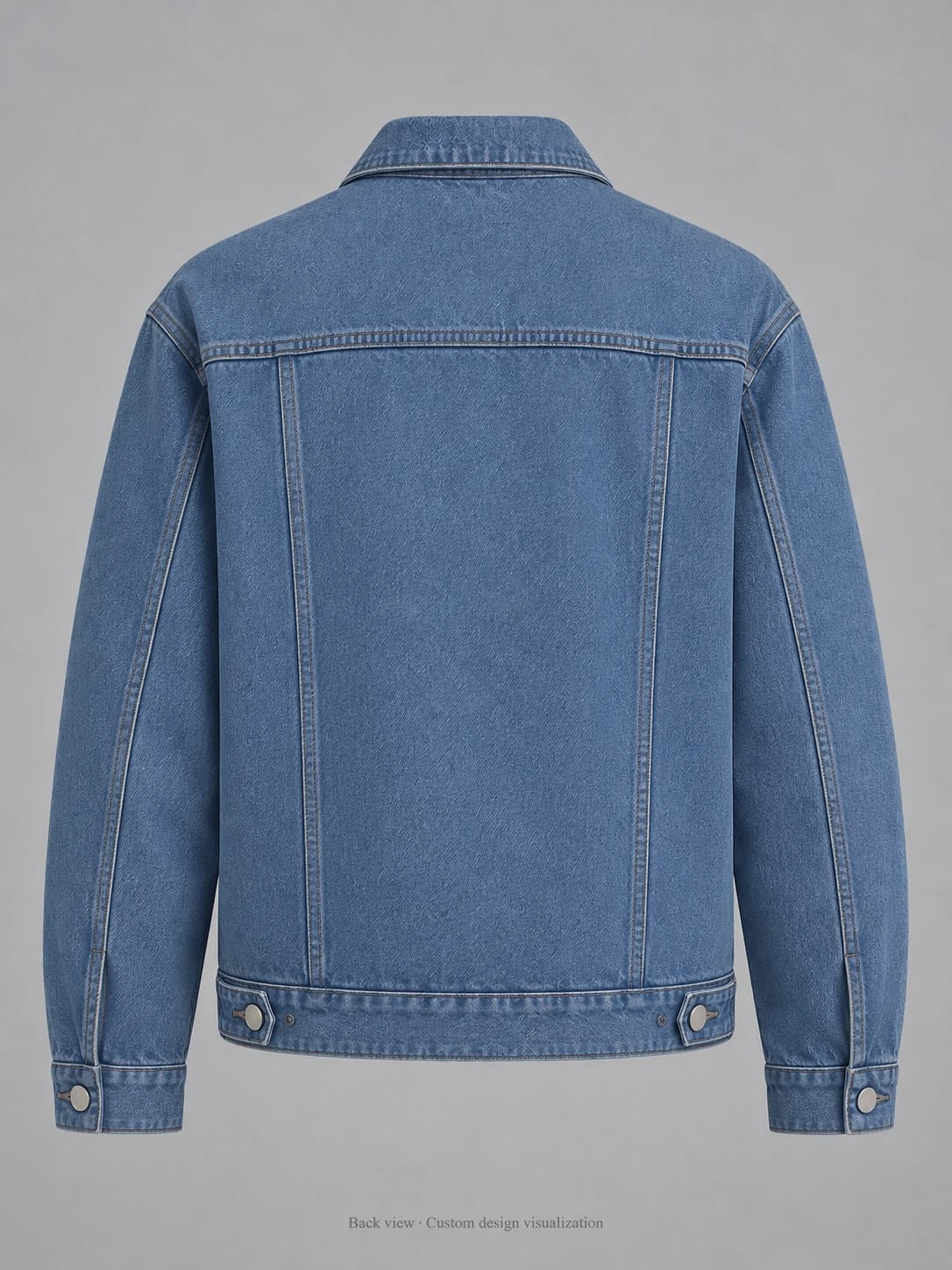 Men’s Blue Denim Trucker Jacket Custom Development — back — custom design visualization