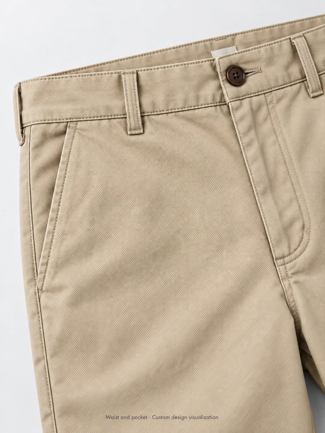 Men’s Khaki Twill Chinos Custom Development — detail — custom design visualization