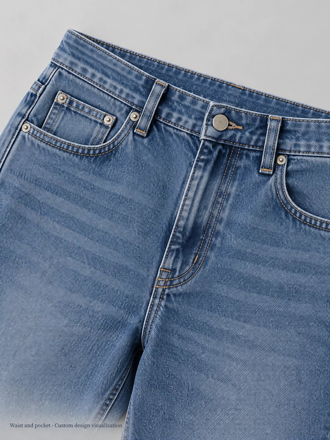 Men’s Relaxed Straight Blue Jeans Custom Development — detail — custom design visualization