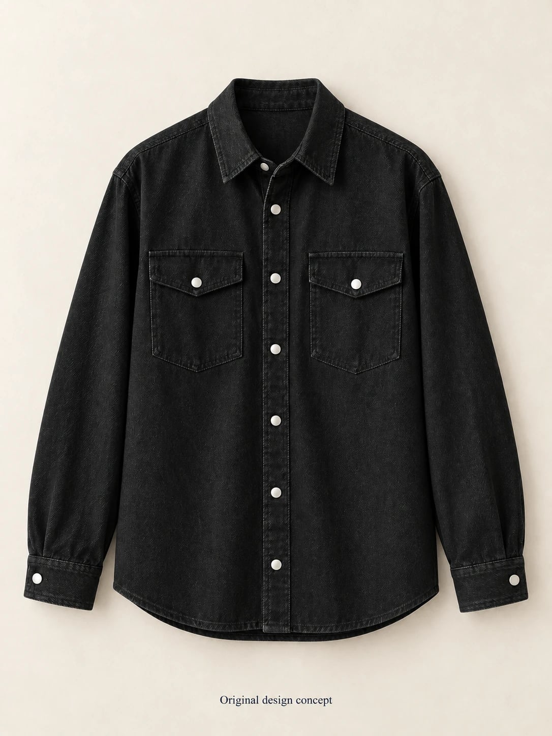 Unisex Black Snap Denim Shirt Custom Development — front — custom design visualization