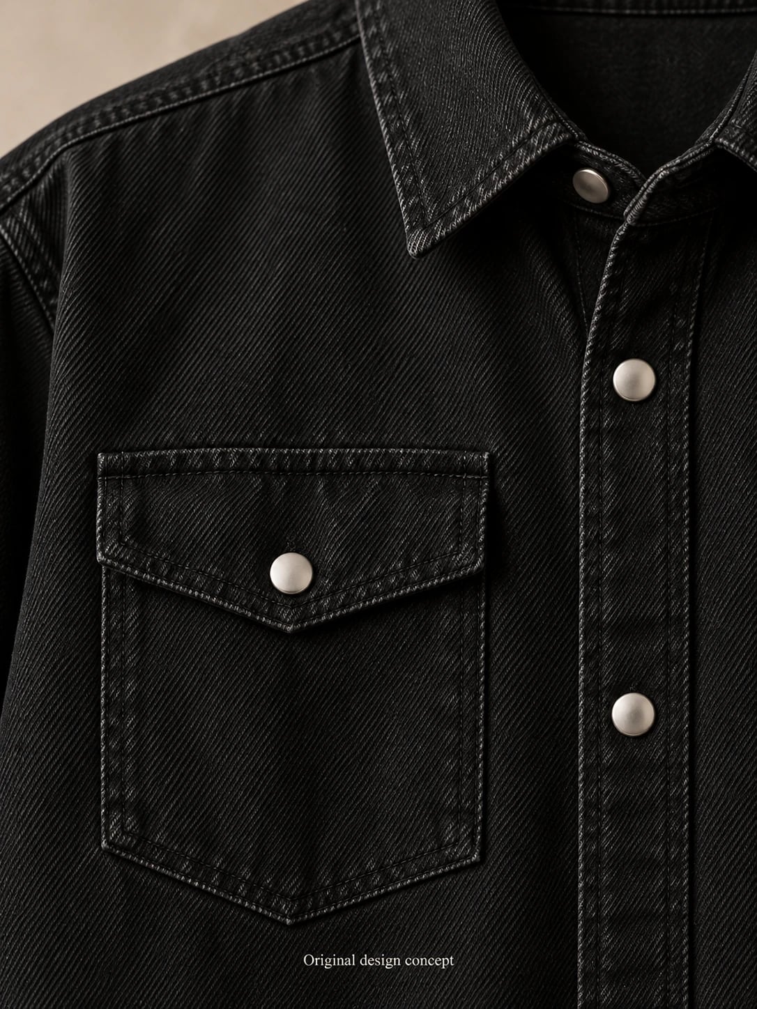 Unisex Black Snap Denim Shirt Custom Development — detail — custom design visualization