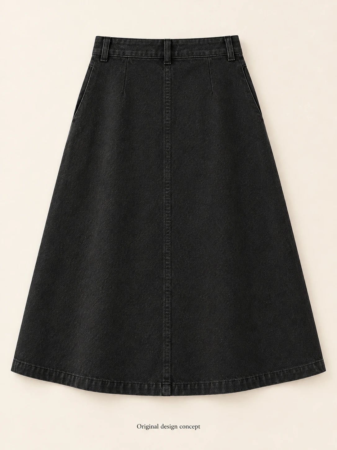 Women’s Black Button-Front A-Line Denim Midi Skirt Development — back — custom design visualization