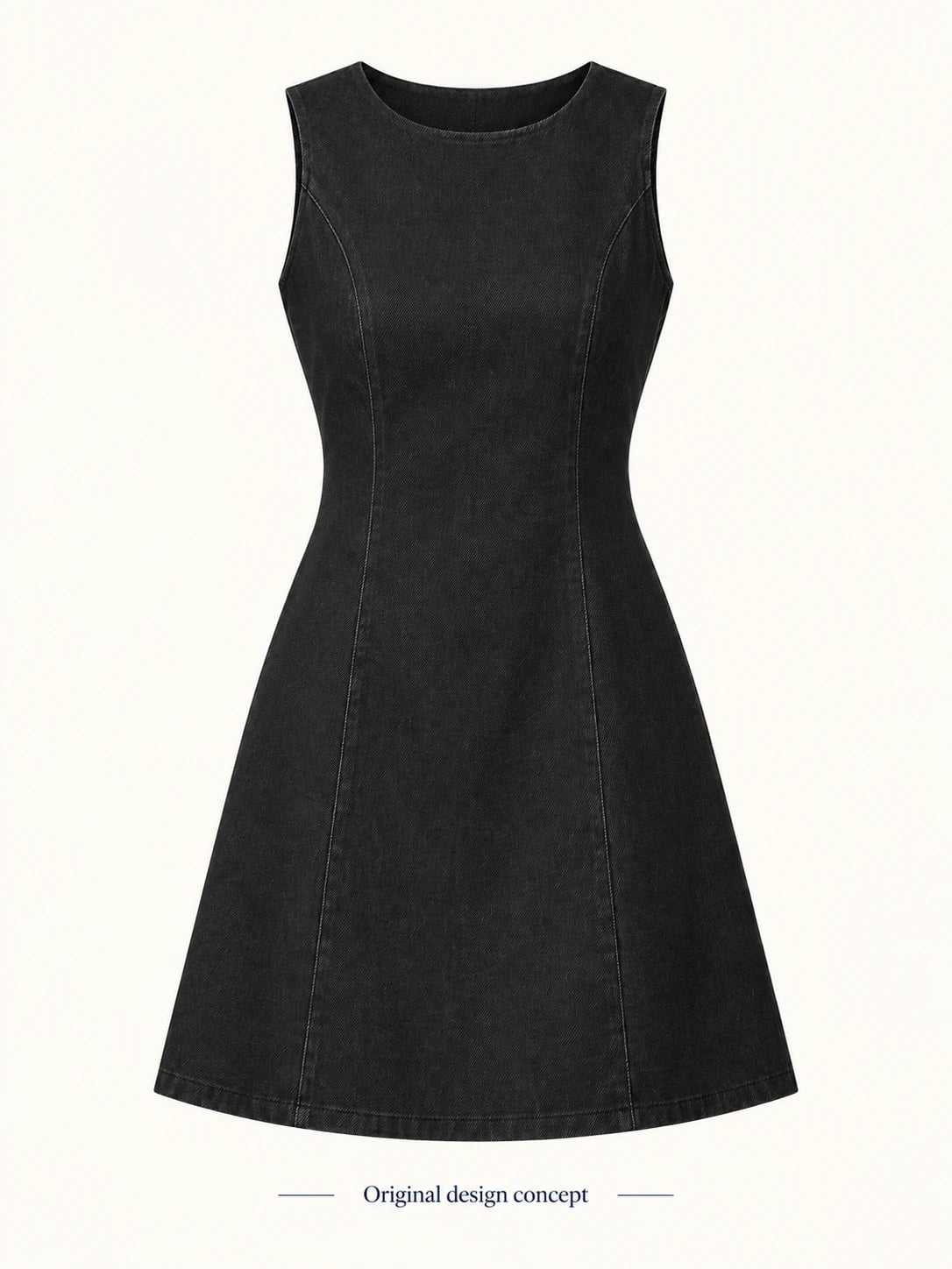 Women’s Black Sleeveless Panel Denim Dress Development — front — custom design visualization