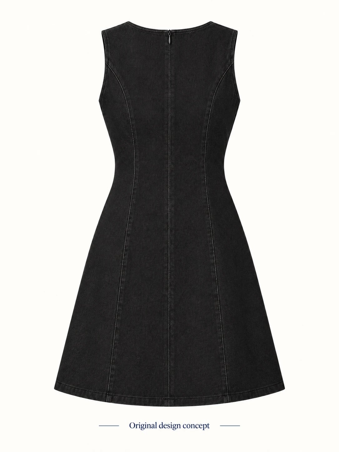 Women’s Black Sleeveless Panel Denim Dress Development — back — custom design visualization