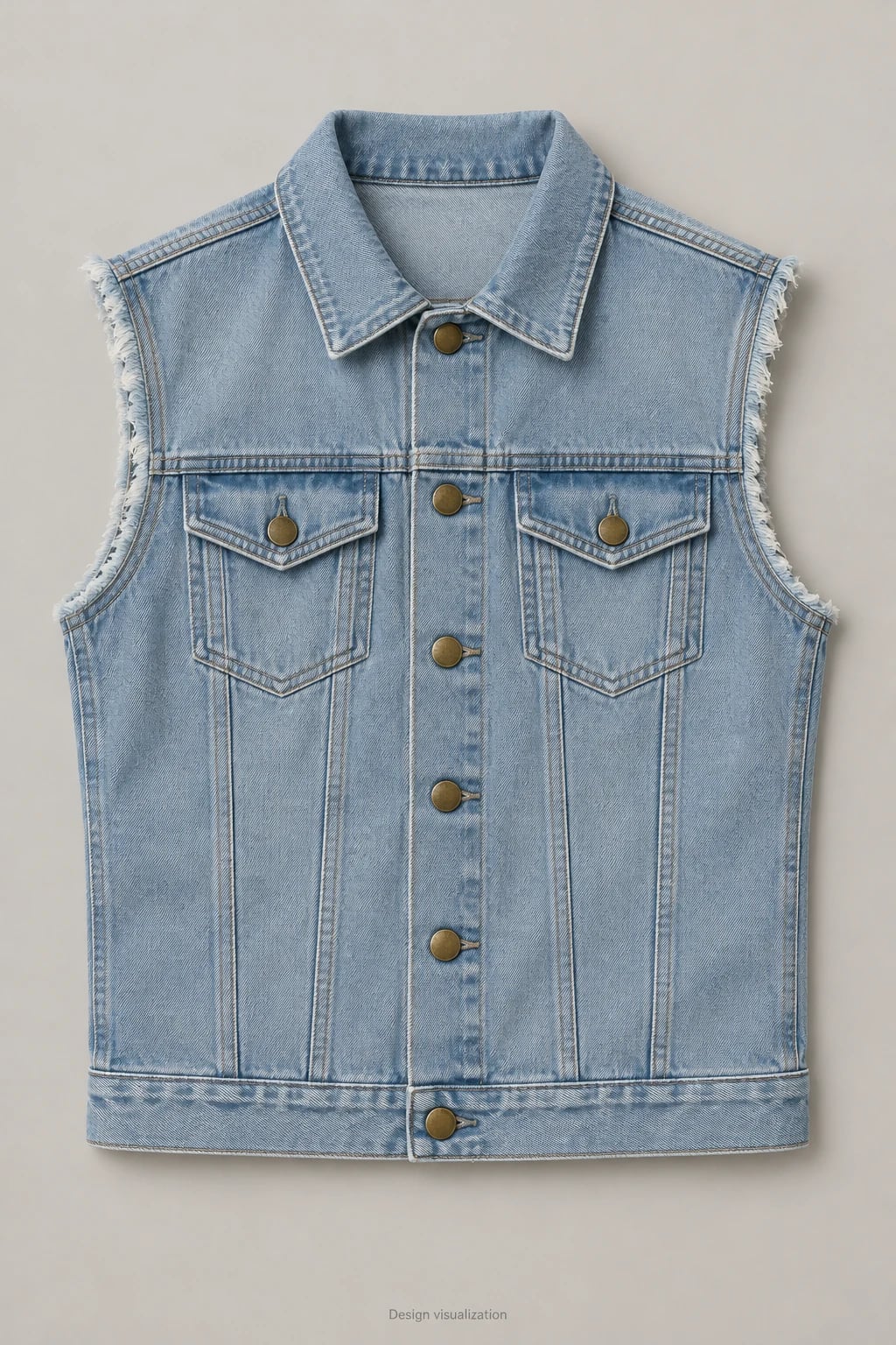 Custom Men's Light Blue Raw-Armhole Denim Vest — front — custom design visualization