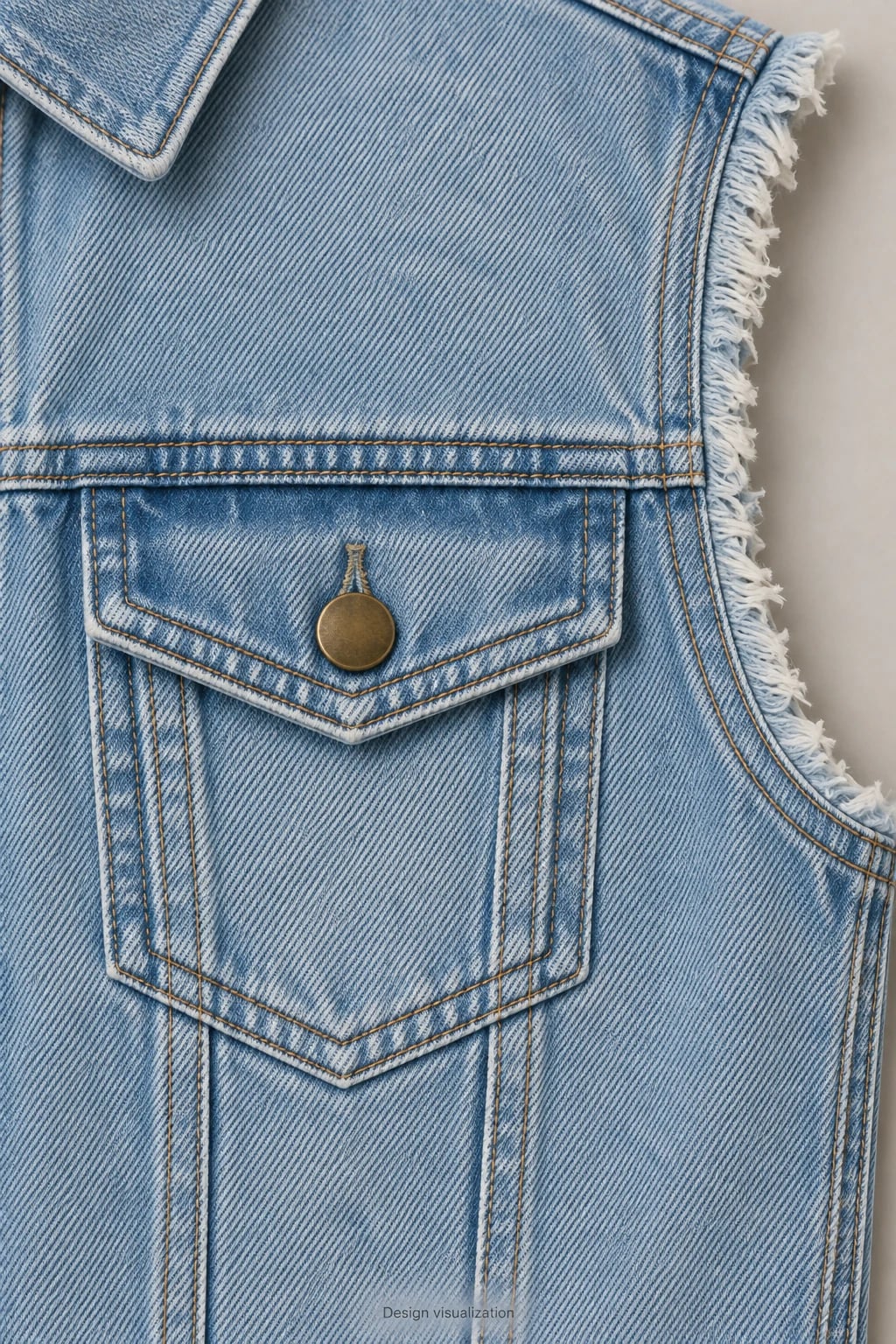 Custom Men's Light Blue Raw-Armhole Denim Vest — detail — custom design visualization