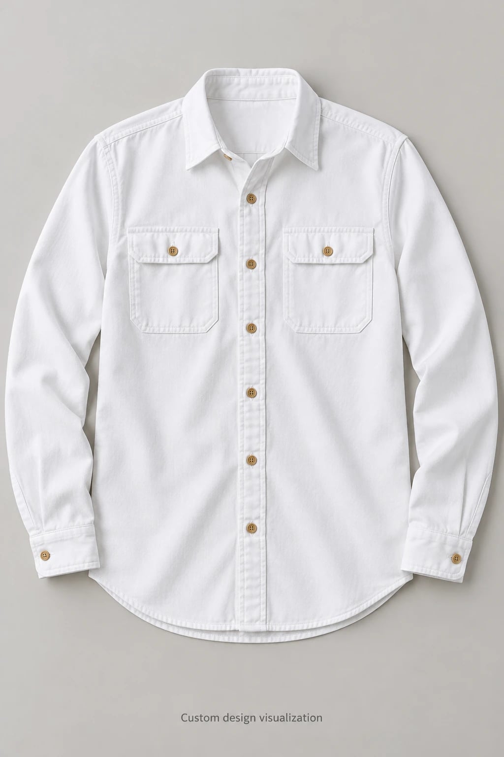 Custom Men's White Flap-Pocket Denim Shirt — front — custom design visualization