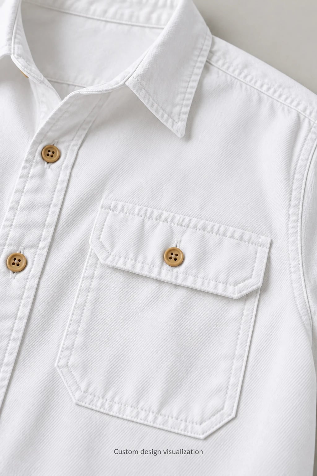 Custom Men's White Flap-Pocket Denim Shirt — detail — custom design visualization