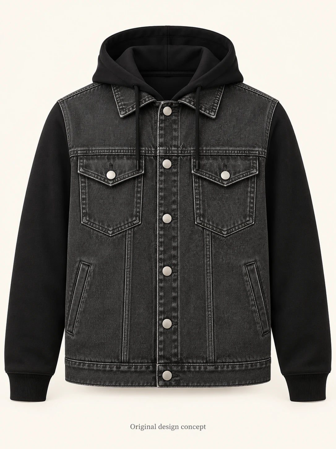 Custom Unisex Charcoal Hybrid Denim Hoodie Jacket — front — custom design visualization