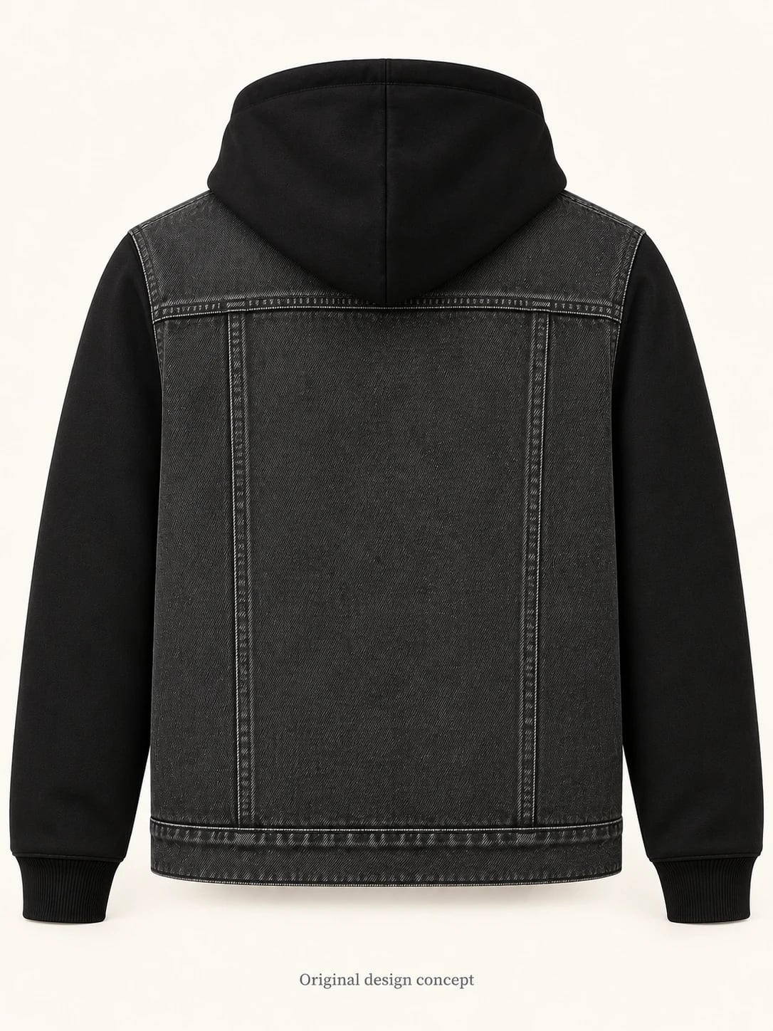 Custom Unisex Charcoal Hybrid Denim Hoodie Jacket — back — custom design visualization