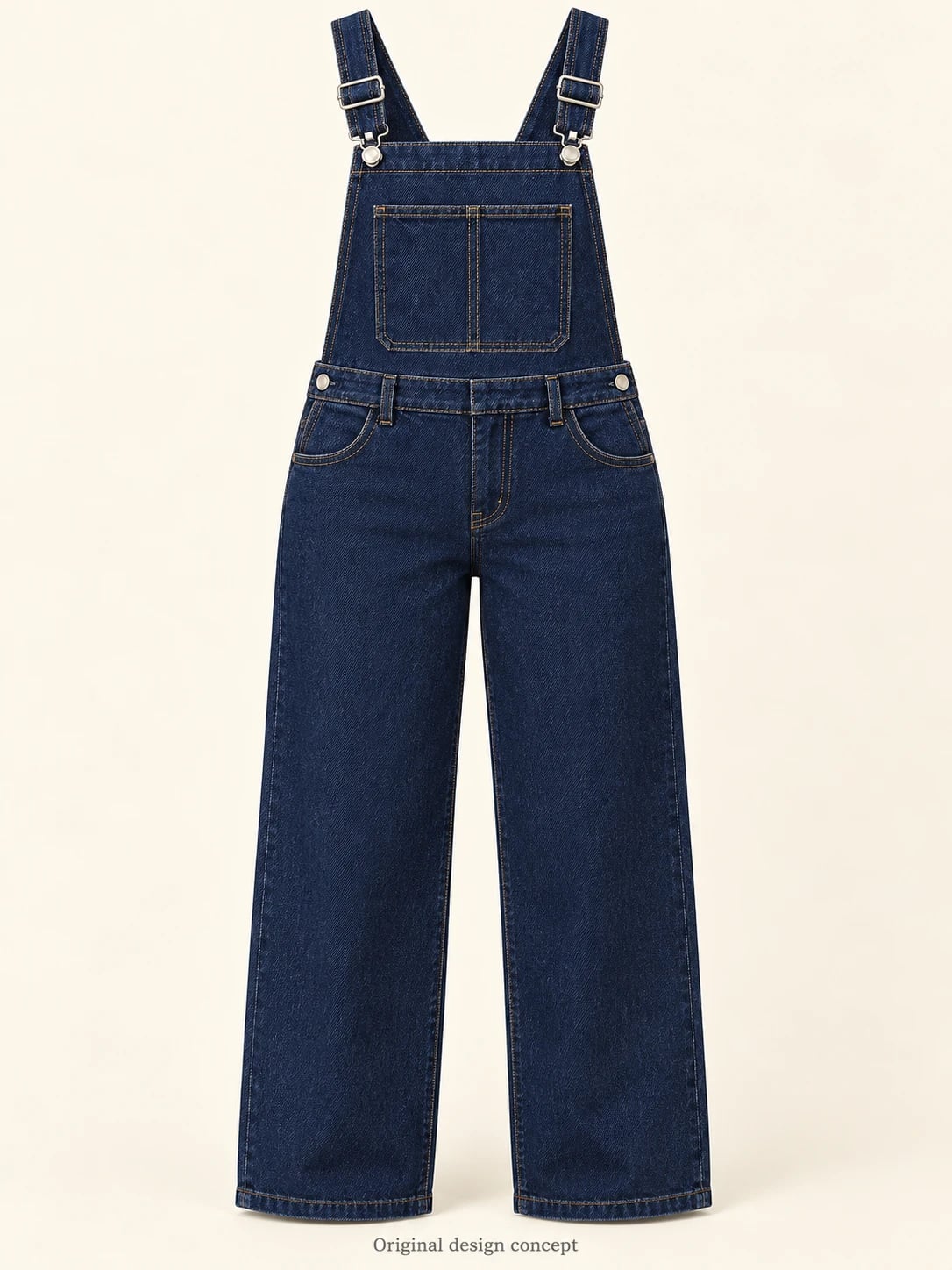Custom Women’s Dark Indigo Wide-Leg Bib Overalls — front — custom design visualization