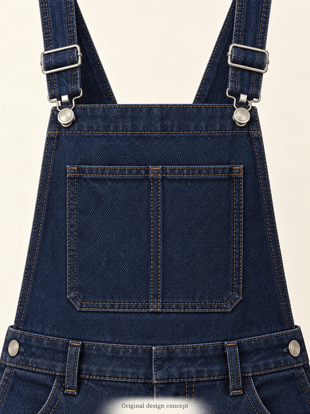 Custom Women’s Dark Indigo Wide-Leg Bib Overalls — detail — custom design visualization
