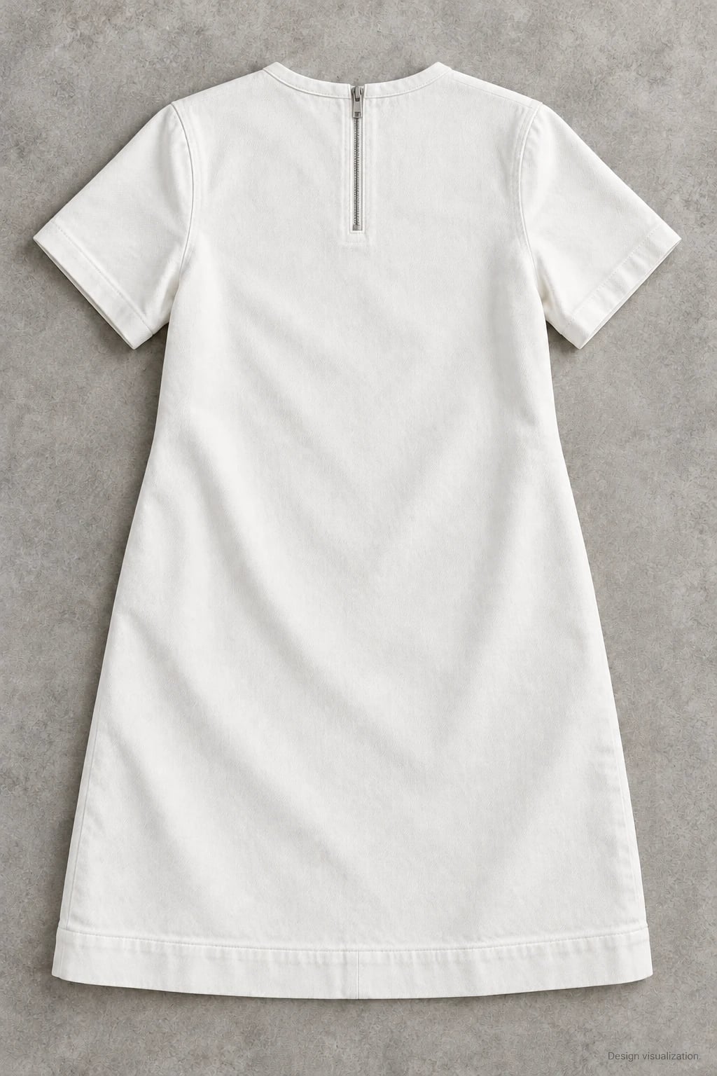 Custom Women's White Crewneck Short-Sleeve Denim Dress — back — custom design visualization