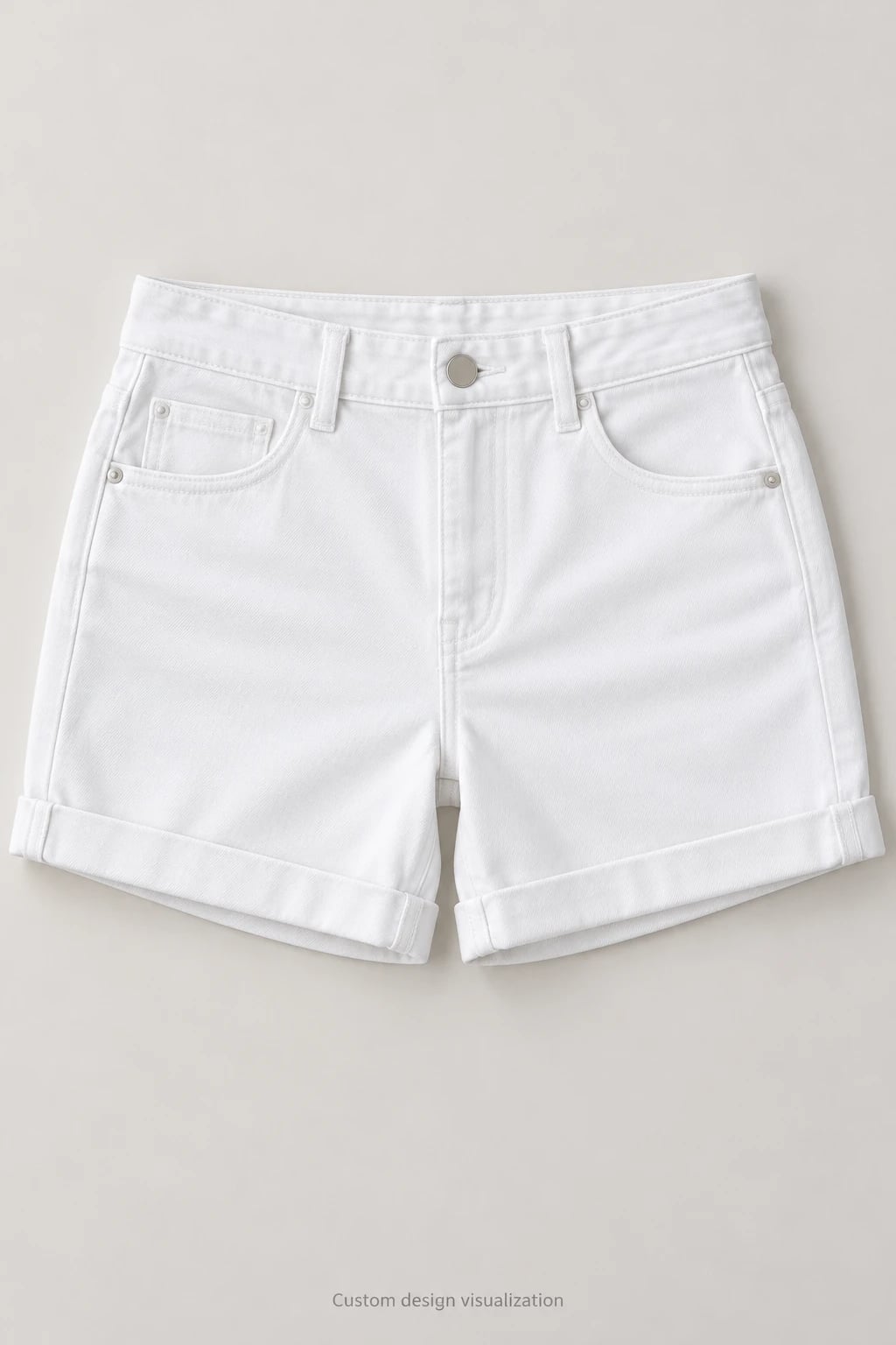 Custom Women's White Cuffed Denim Shorts — front — custom design visualization