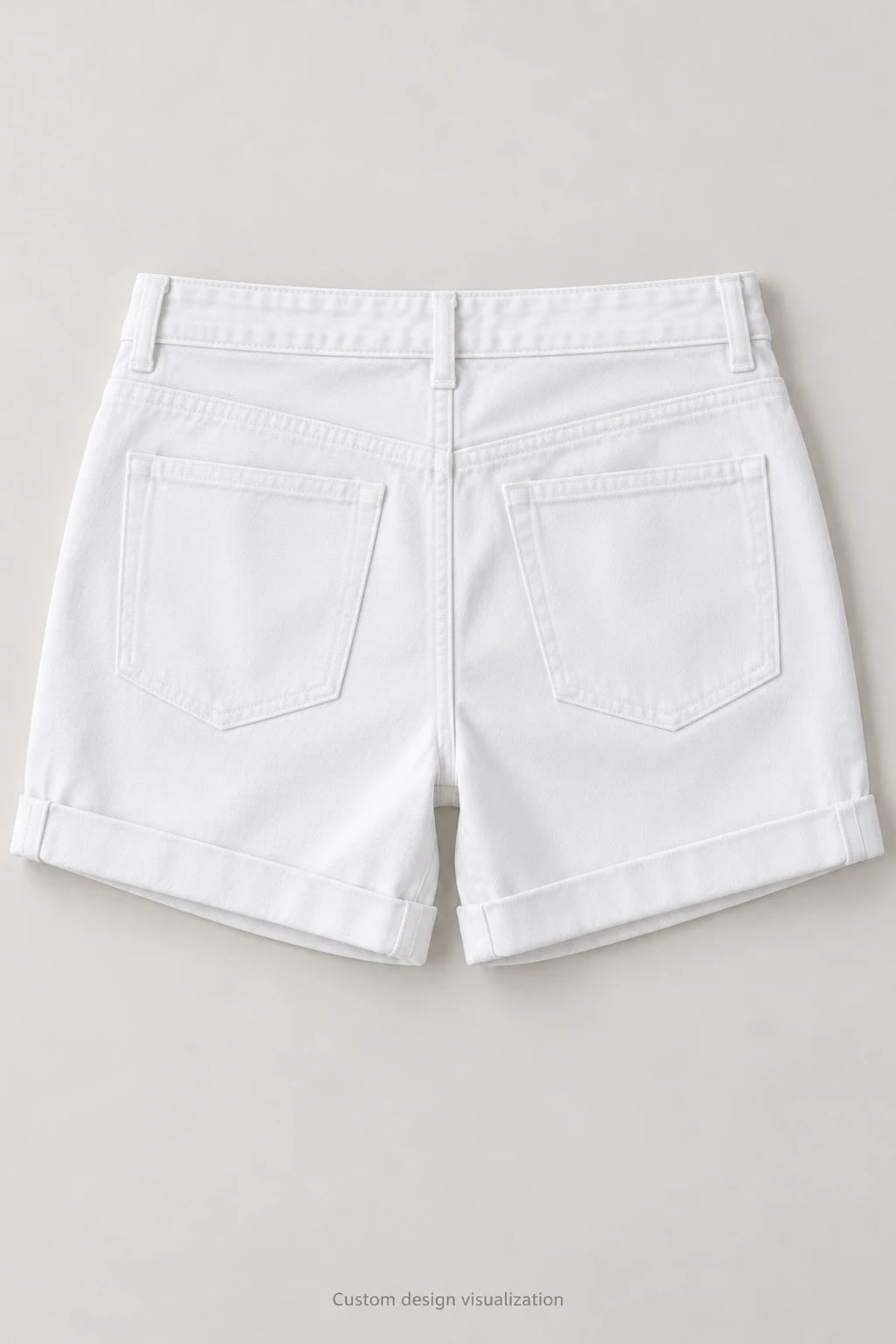 Custom Women's White Cuffed Denim Shorts — back — custom design visualization