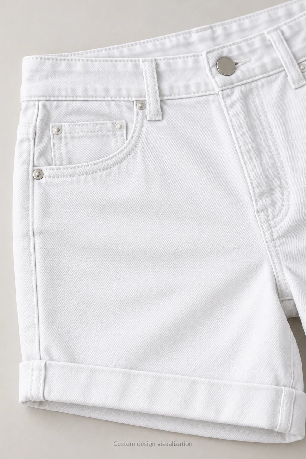 Custom Women's White Cuffed Denim Shorts — detail — custom design visualization