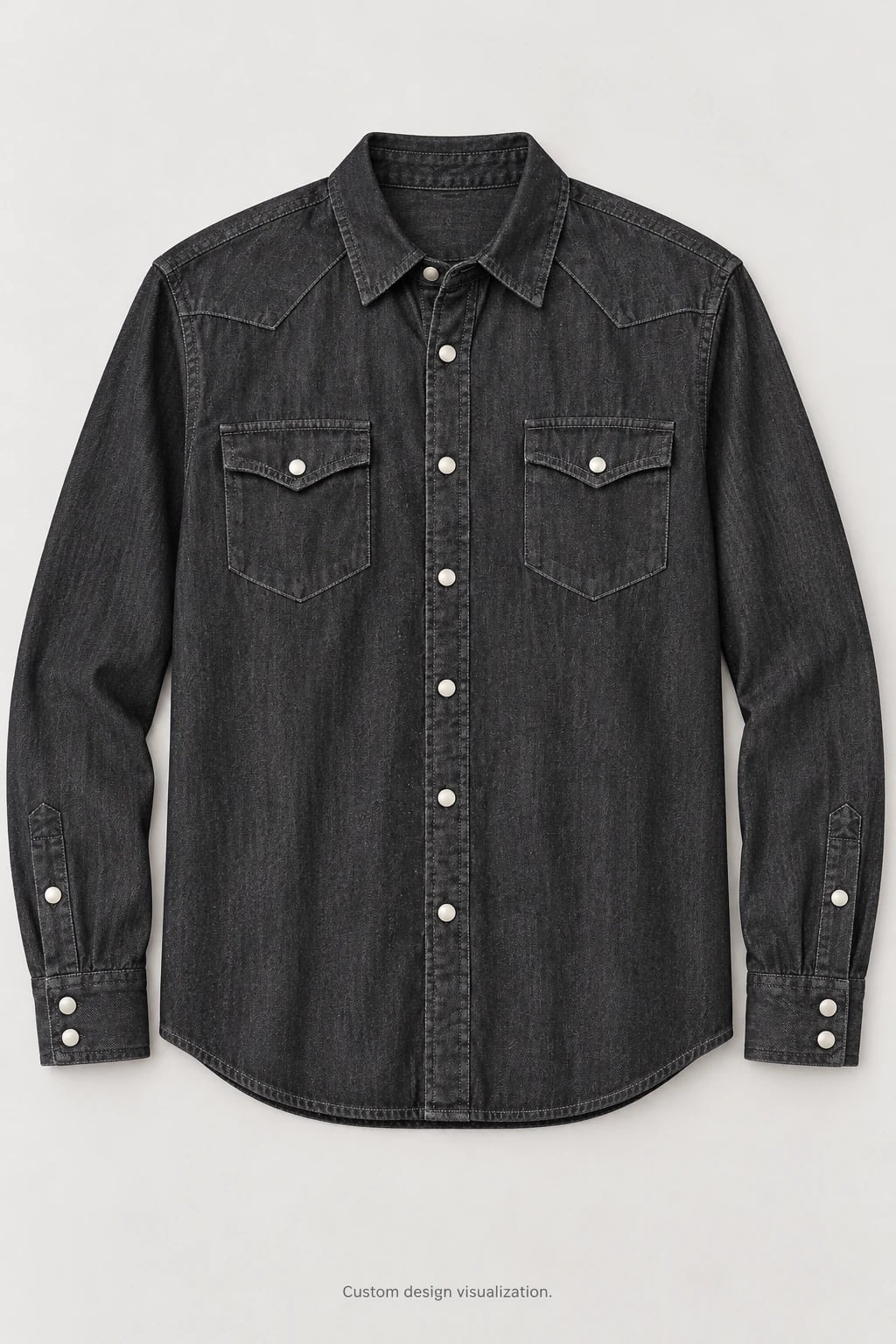 Custom Men's Charcoal Western Snap Denim Shirt — front — custom design visualization