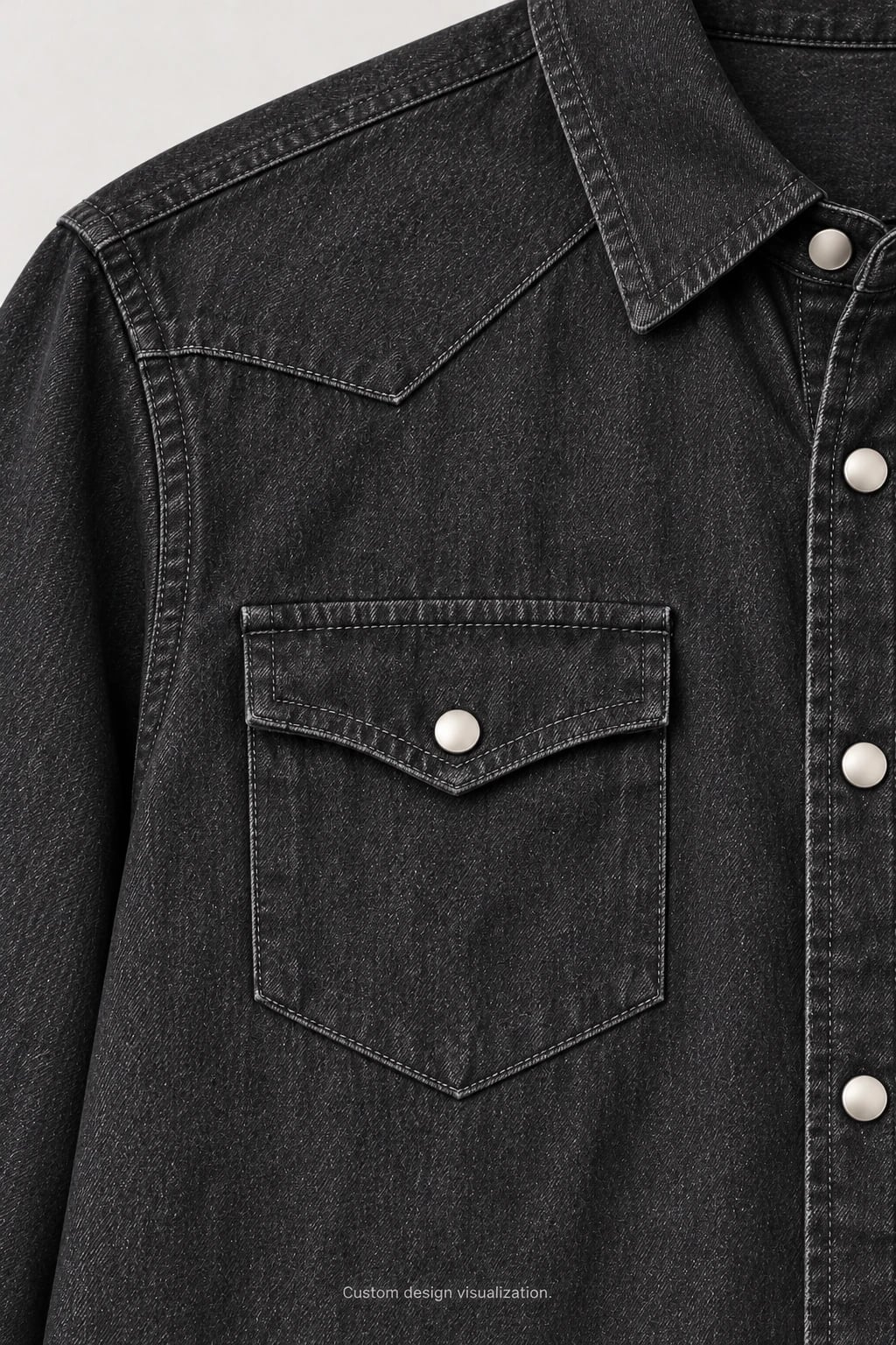 Custom Men's Charcoal Western Snap Denim Shirt — detail — custom design visualization