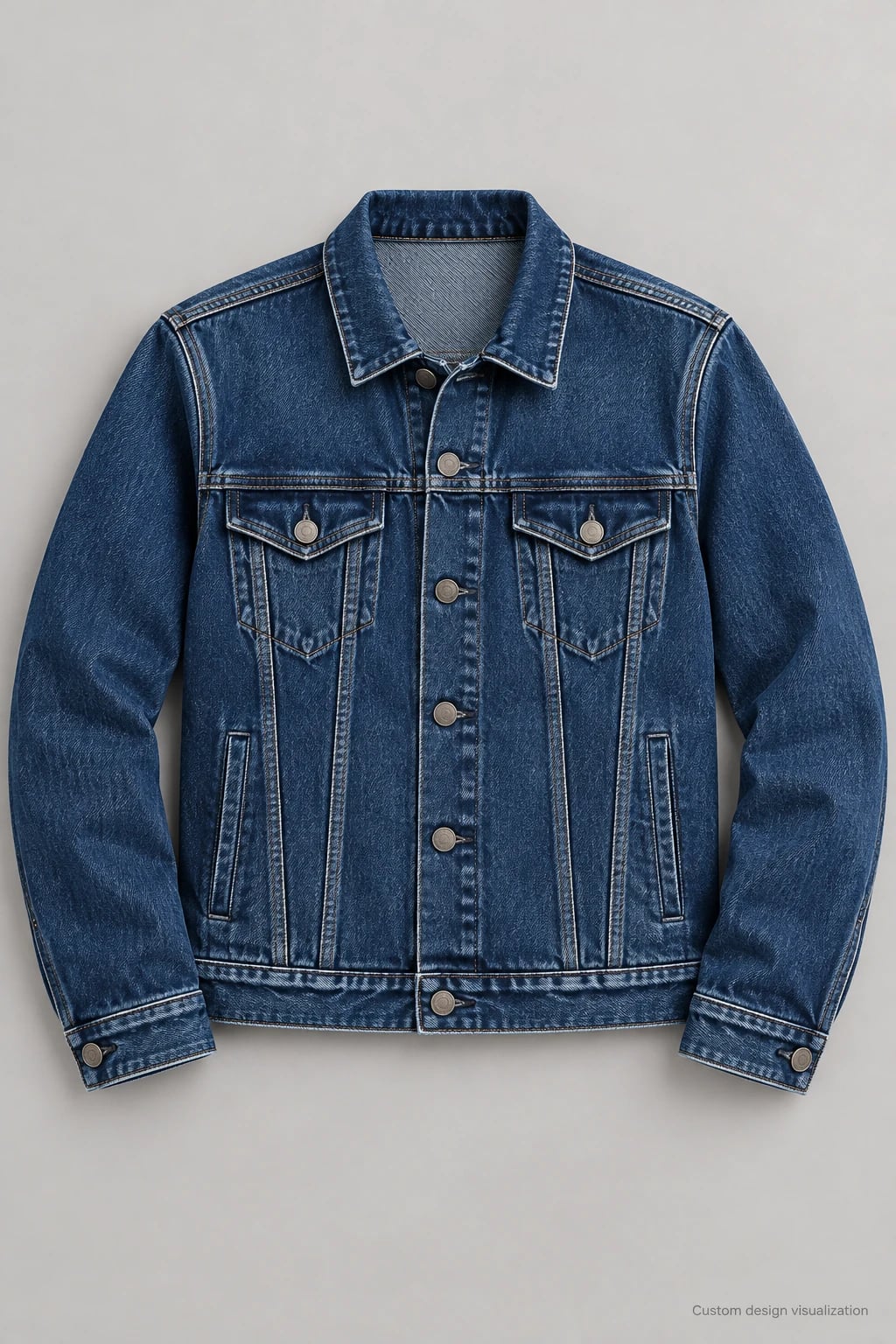 Custom Men's Washed Indigo Flap-Pocket Denim Jacket — front — custom design visualization