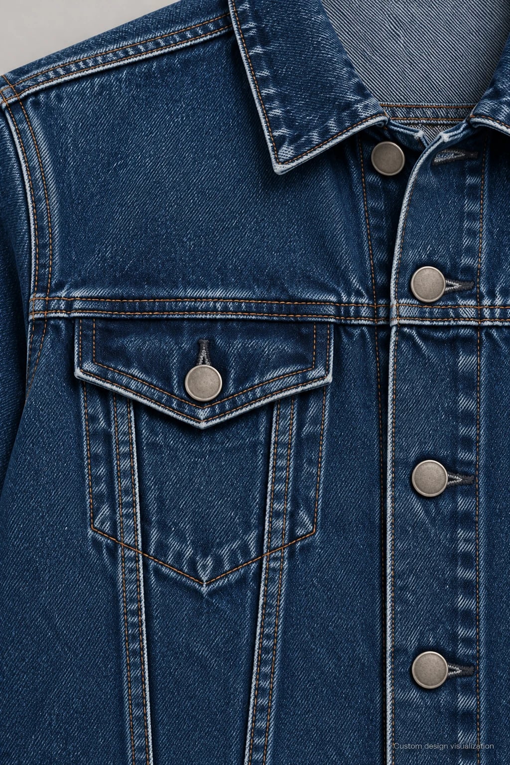 Custom Men's Washed Indigo Flap-Pocket Denim Jacket — detail — custom design visualization