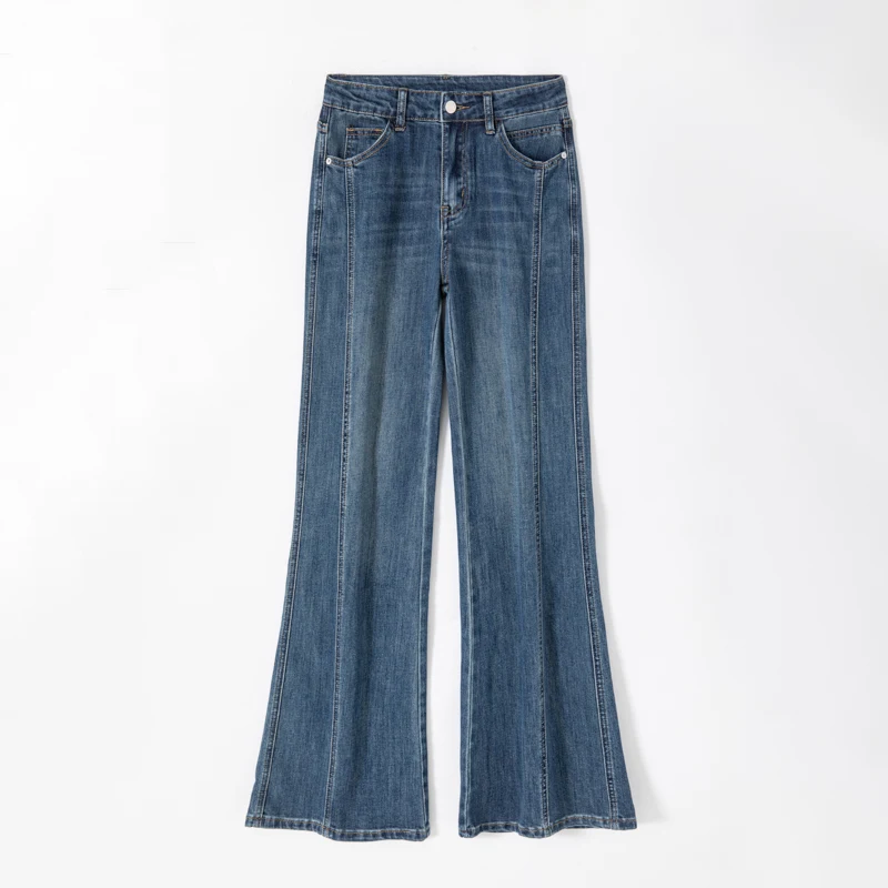 Stretch Straight Bootcut Jeans High Waist Loose Denim Long Pants — product detail 3