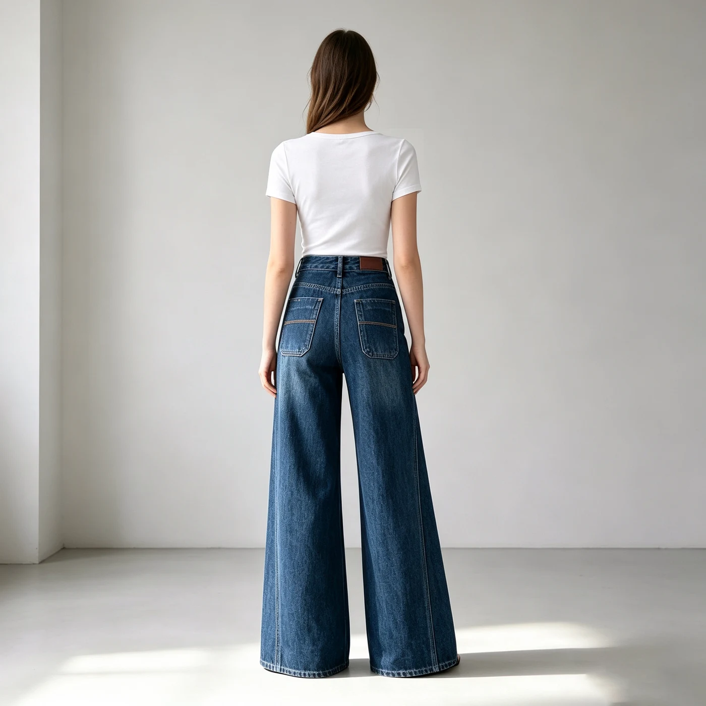Women's Non-Stretch Wide Leg Jeans High Waist Vintage Textured Denim Pants — product detail 1