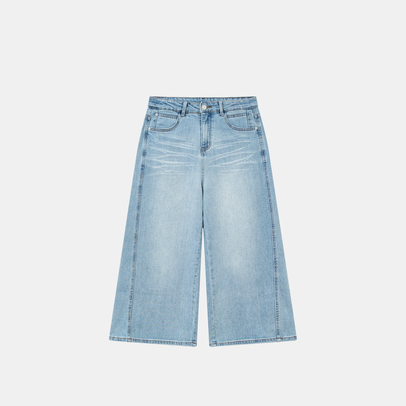 Women's Stretch Wide Leg Capri Jeans High Waist Vintage Textured Denim Pants — product detail 3