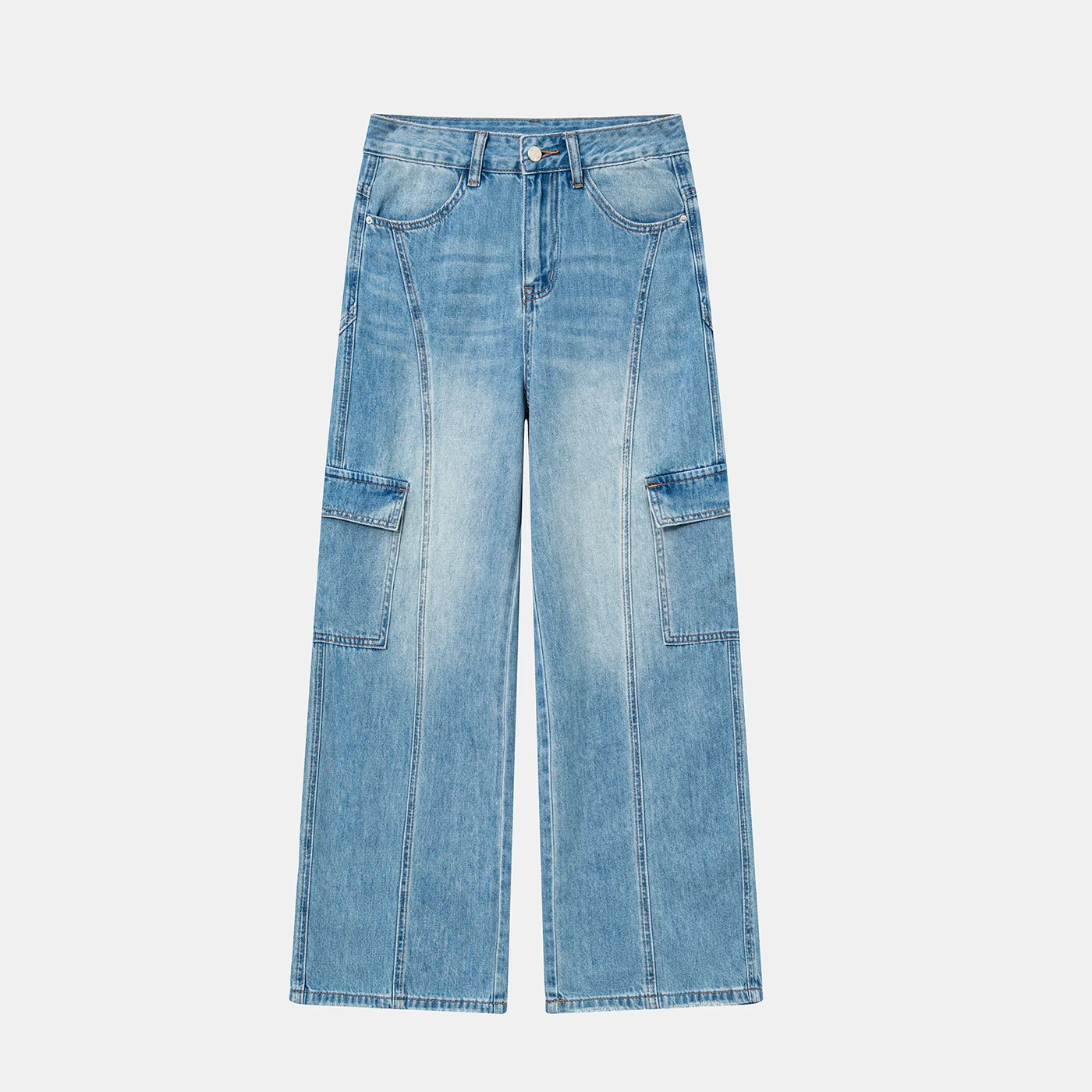 Women's Non-Stretch Cargo Jeans High Waist Textured Denim Pants — product detail 3