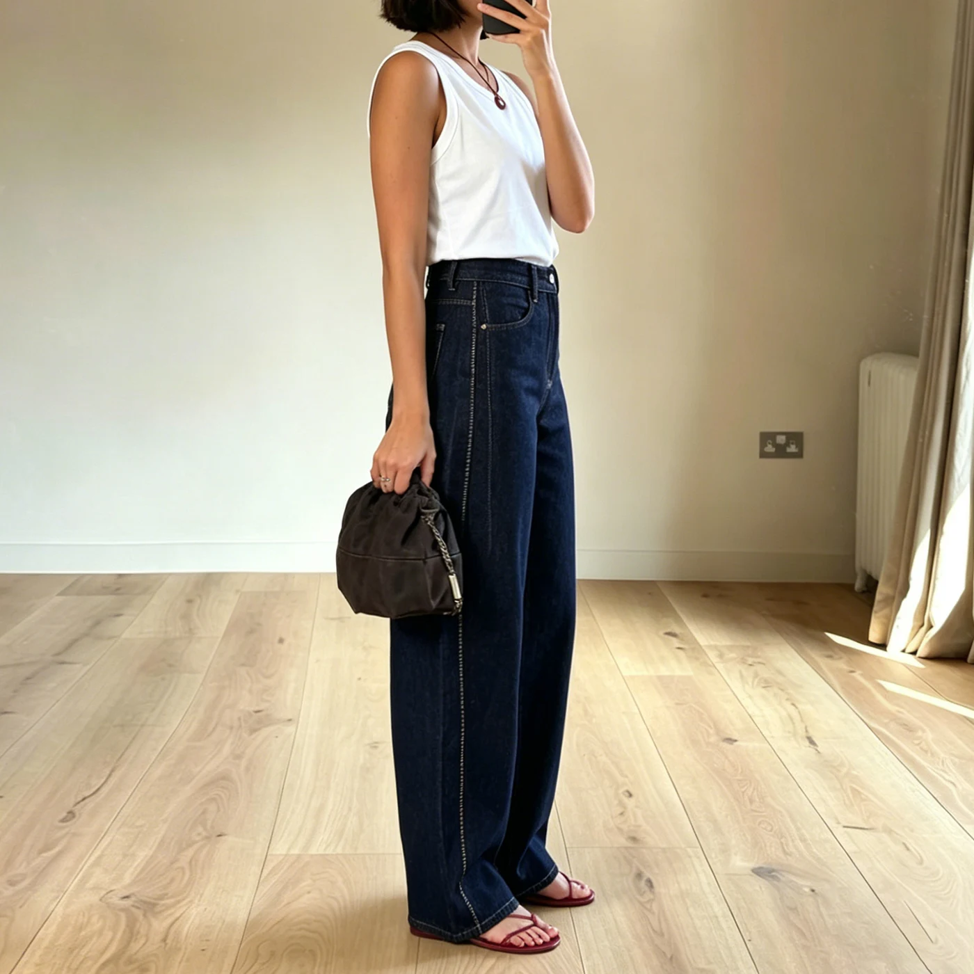 Women's Stretch Curved Banana Jeans High Waist Denim Blue Long Trousers — product detail 1