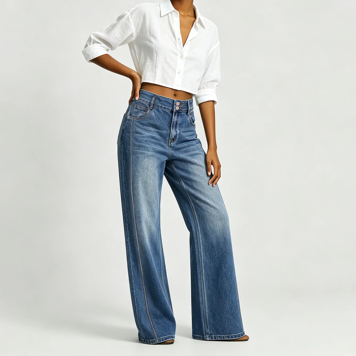 Women's Stretch Straight Leg Jeans Light Blue Denim Pants — product detail 1