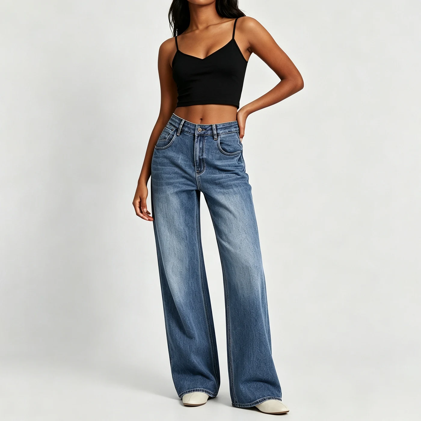Women's Stretch Straight Leg Jeans Light Blue Denim Pants — product detail 2
